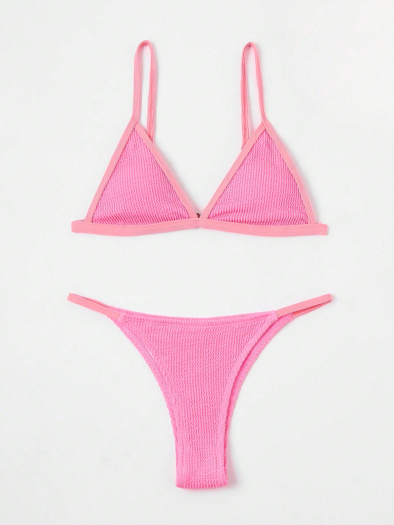 Contrast Binding Triangle Thong Bikini Swimsuit