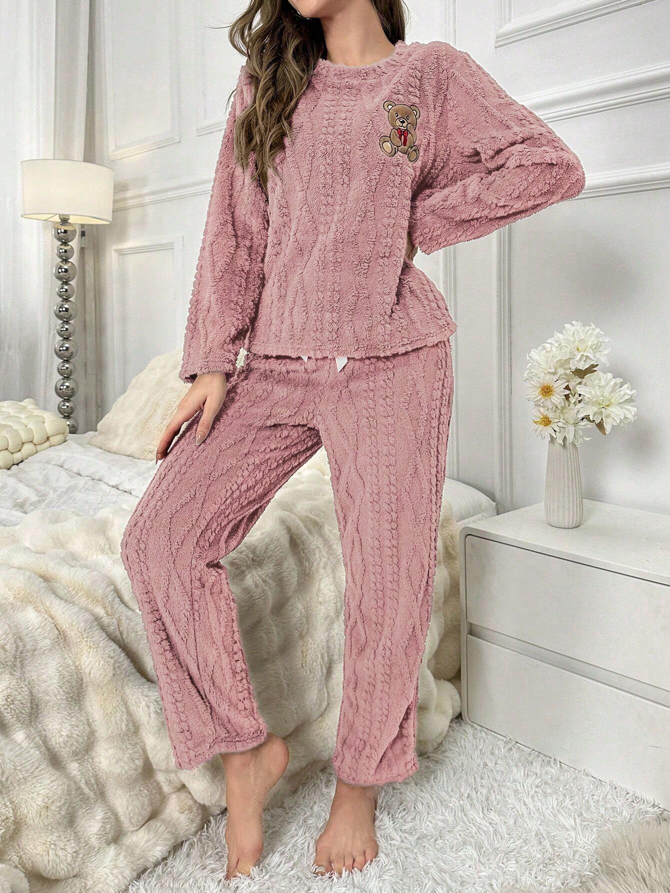 Bear Patched Flannel PJ Set / Pajama Set