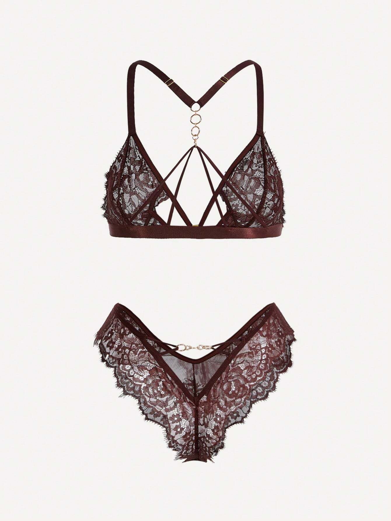 Classic Sexy Eyelash Lace Ring Linked Lingerie Set