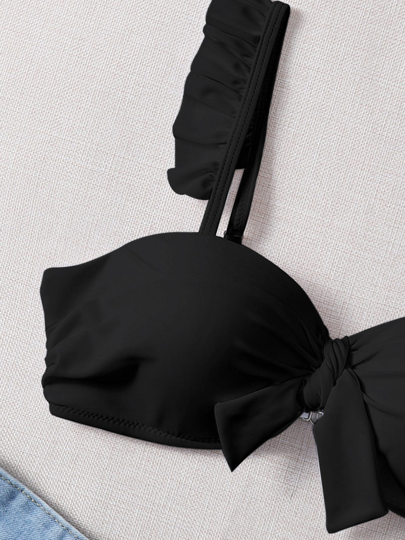 SHEIN Swim Mod Knot Front Ruffle Push Up Bikini Top