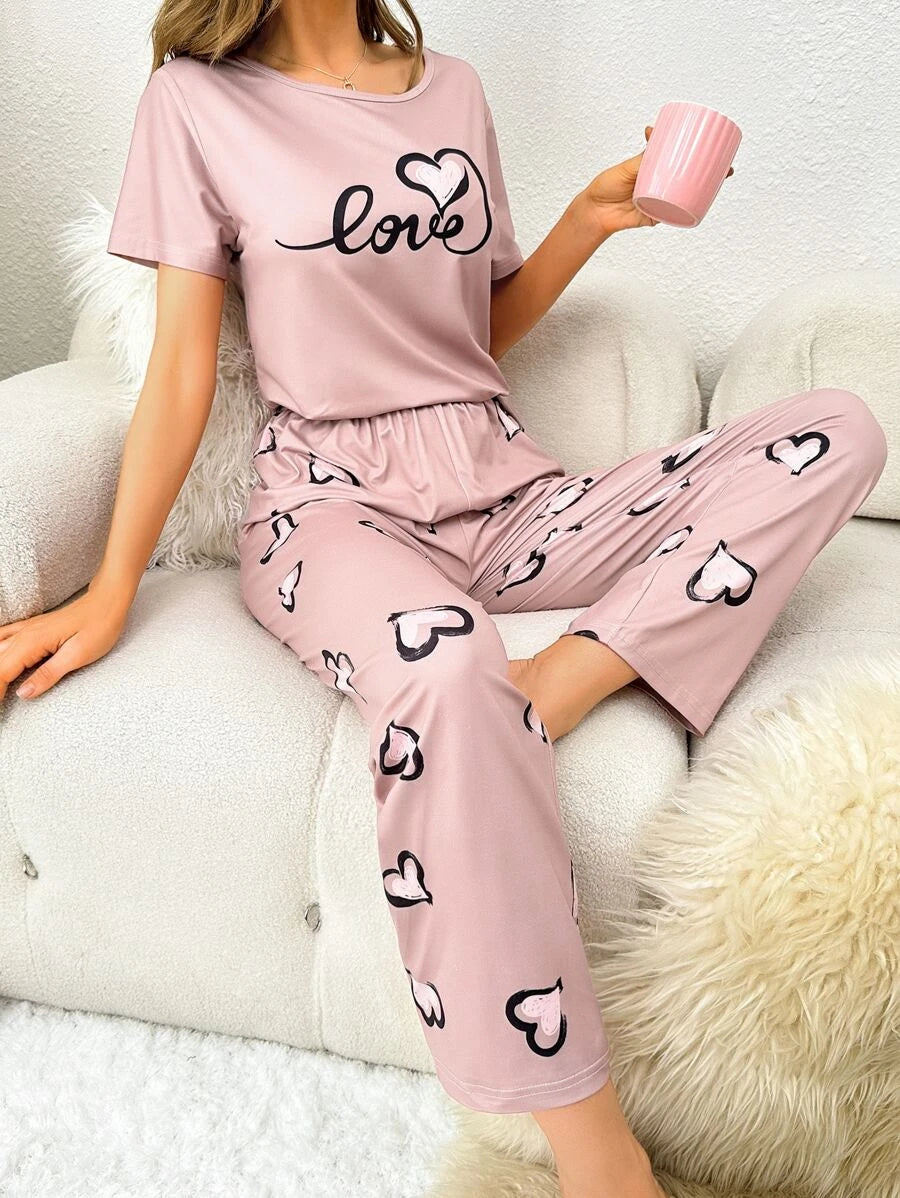 Heart &amp; Letter Graphic PJ Set