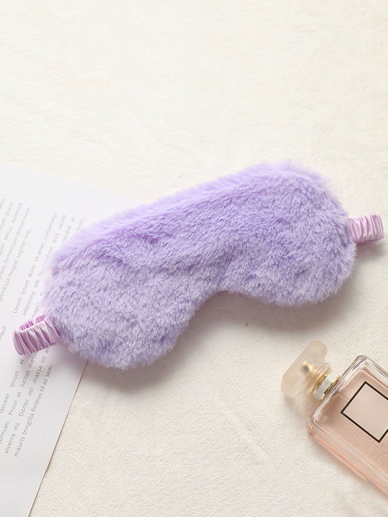 1pc Solid Color Fuzzy Eye Cover, Black Plush Warm Eyeshade For Sleeping