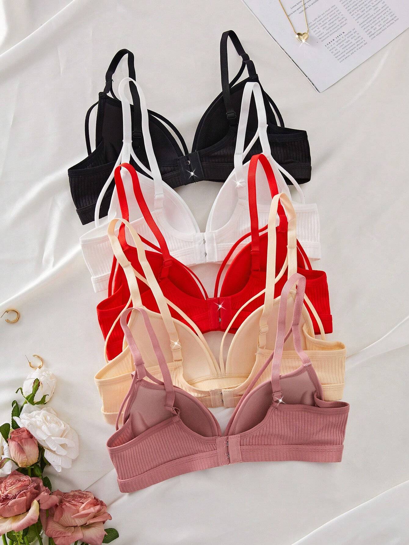 5pcs Solid Wireless Bra
