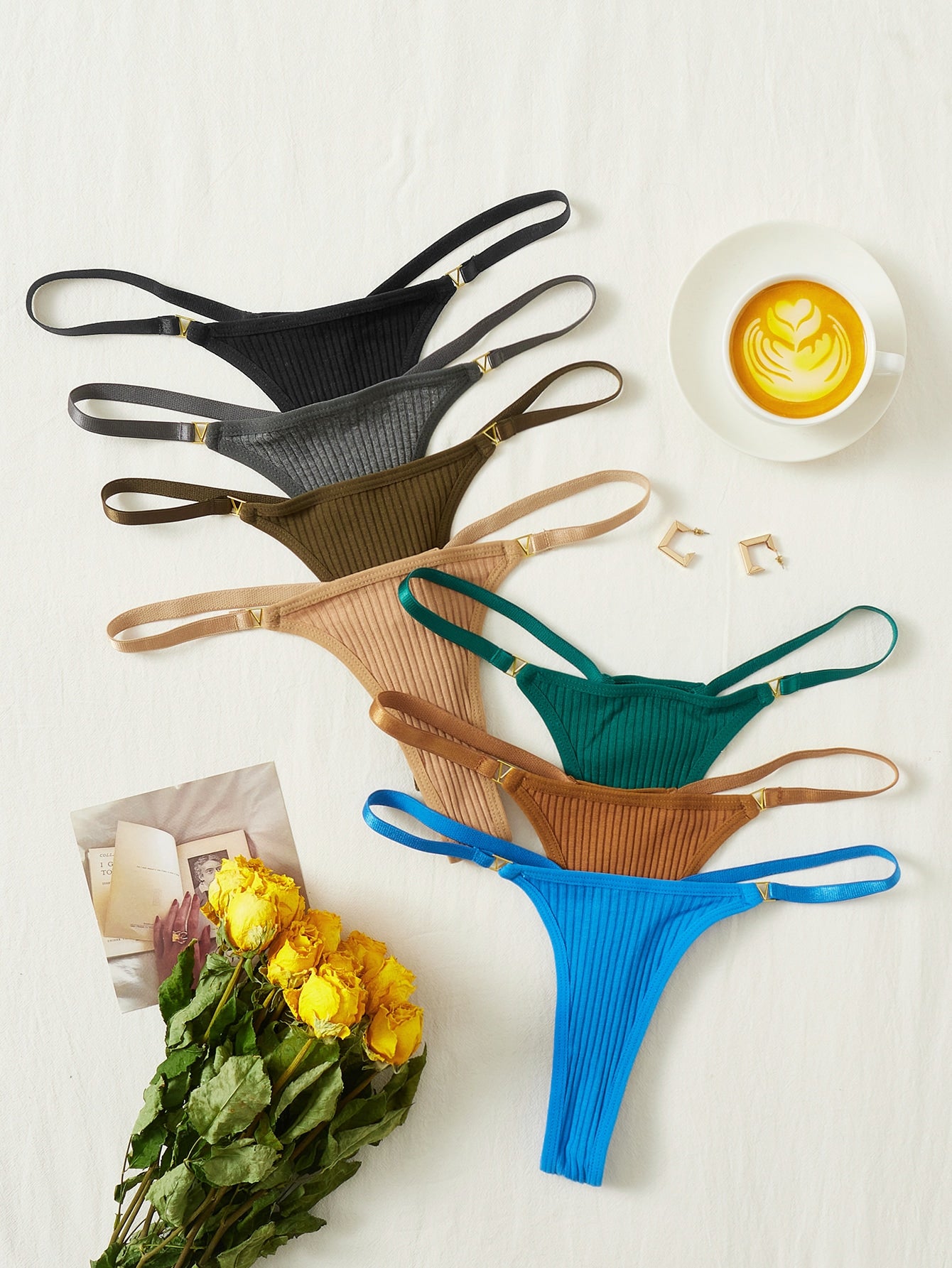 7pack Ribbed Knit Thong S Multicolor 5