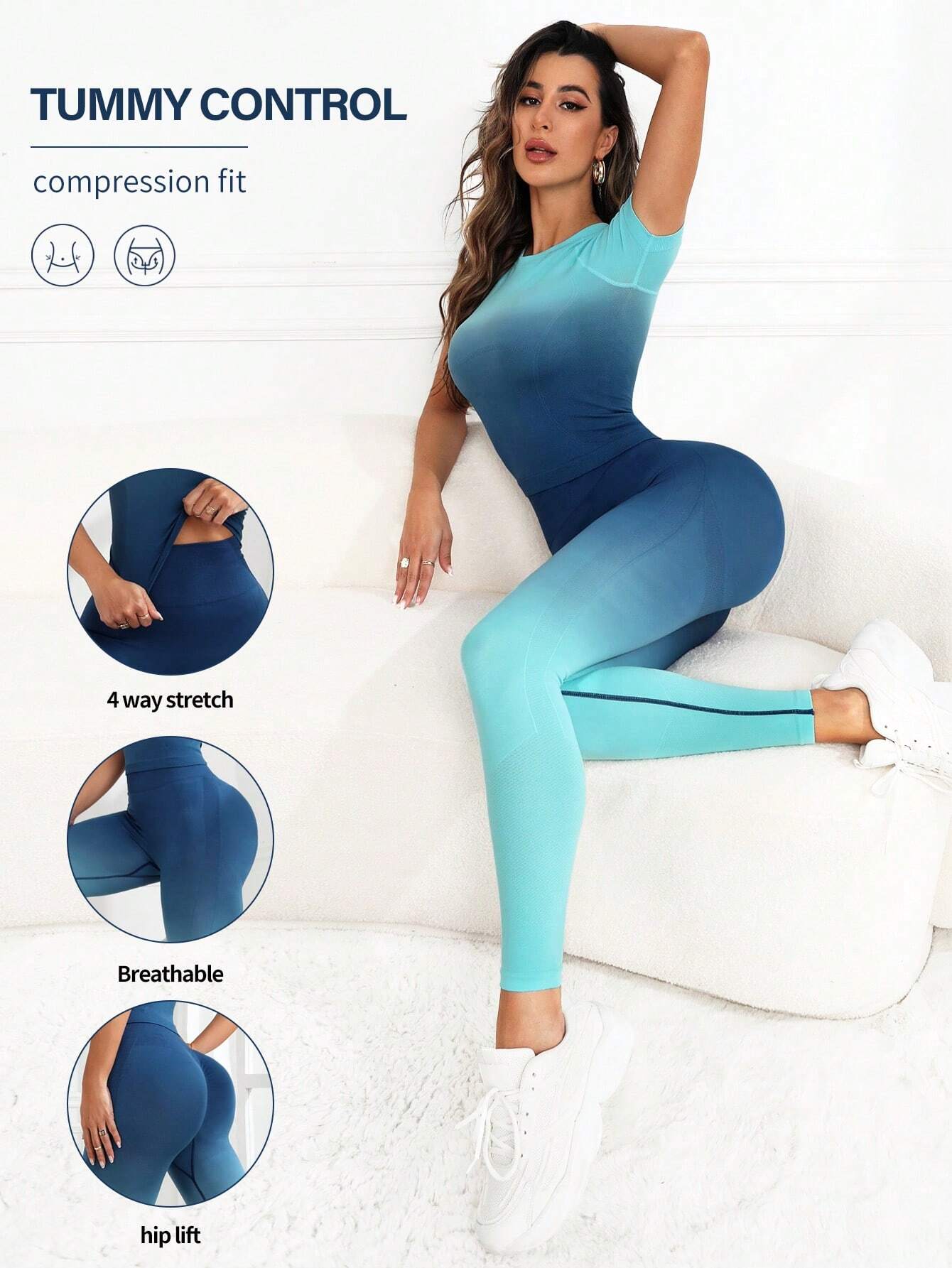 Yoga Trendy Seamless Ombre Wideband Waist Sports Set