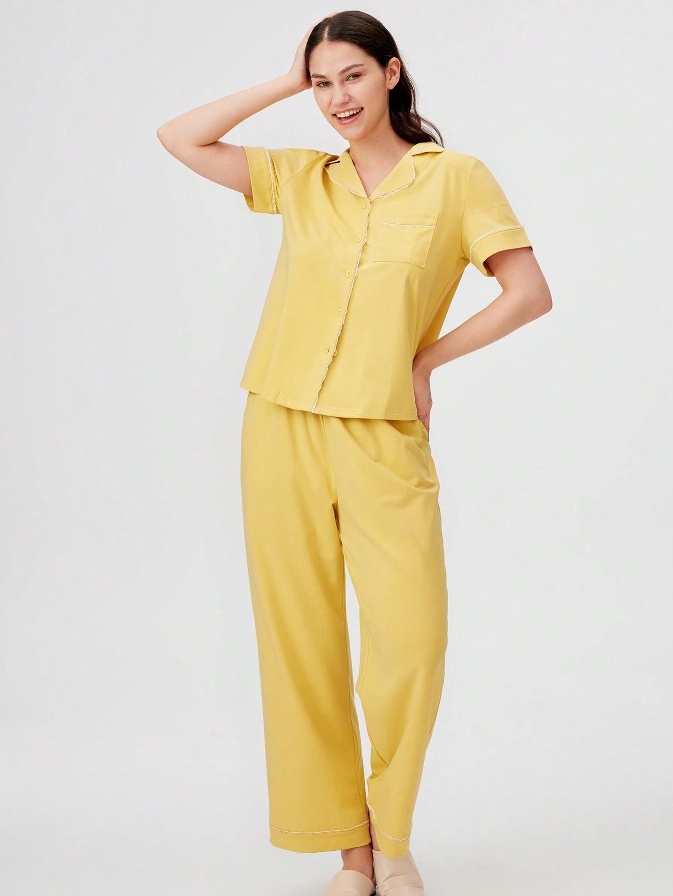 LUVLETTE Soft Cotton &amp; Modal Ginger Yellow Basic Long Women Bridesmaid Pajama Sets
