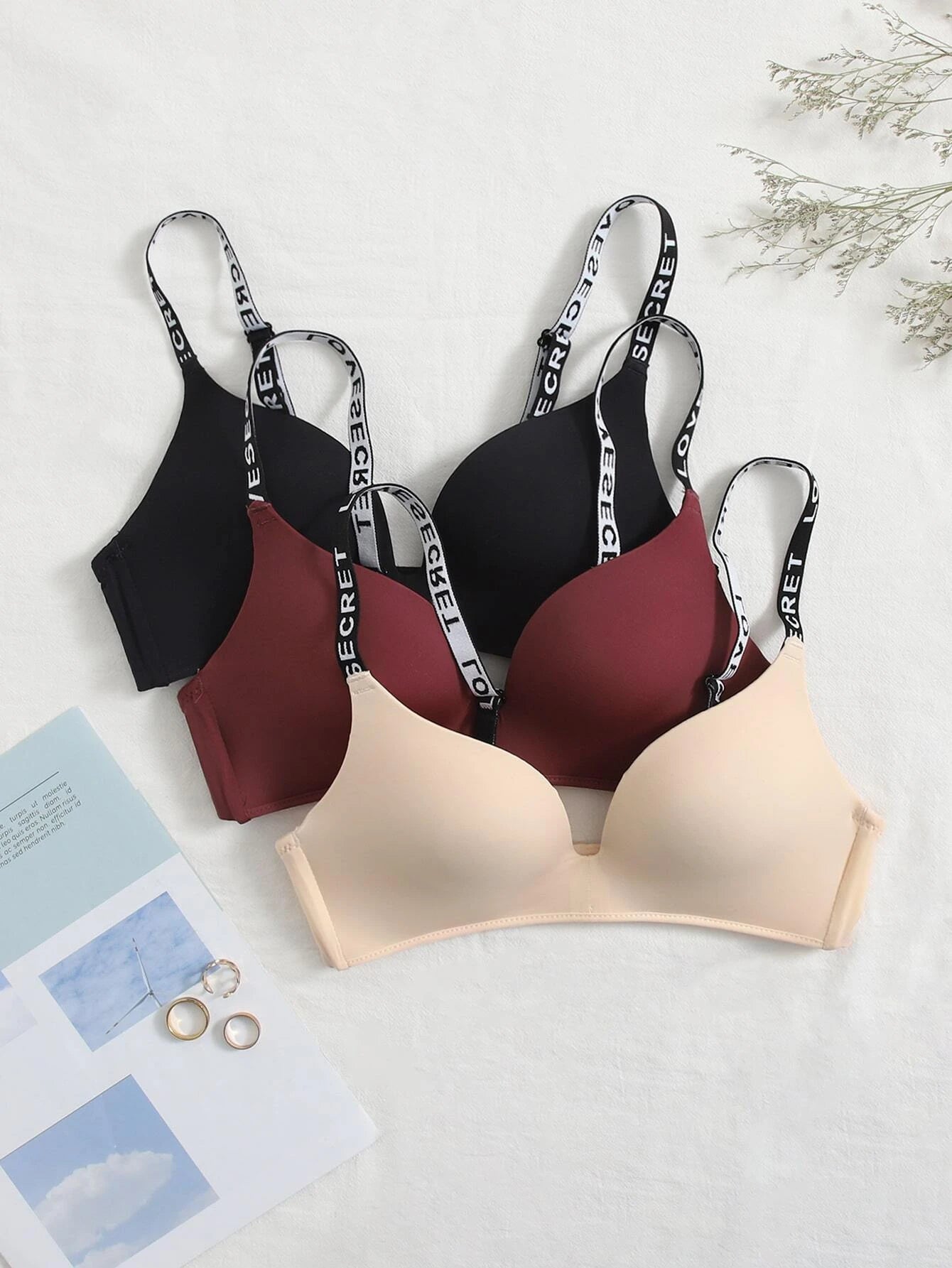 Letter Print Strap Bra Set 3pack Sports