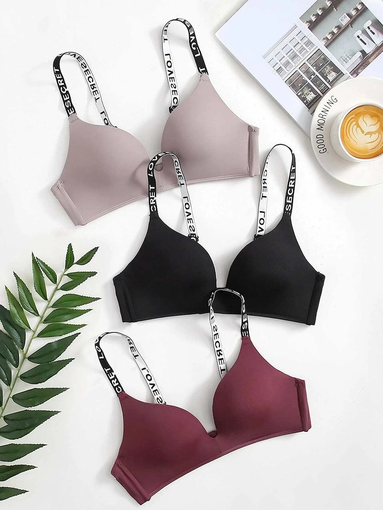 Letter Print Strap Bra Set 3pack Sports