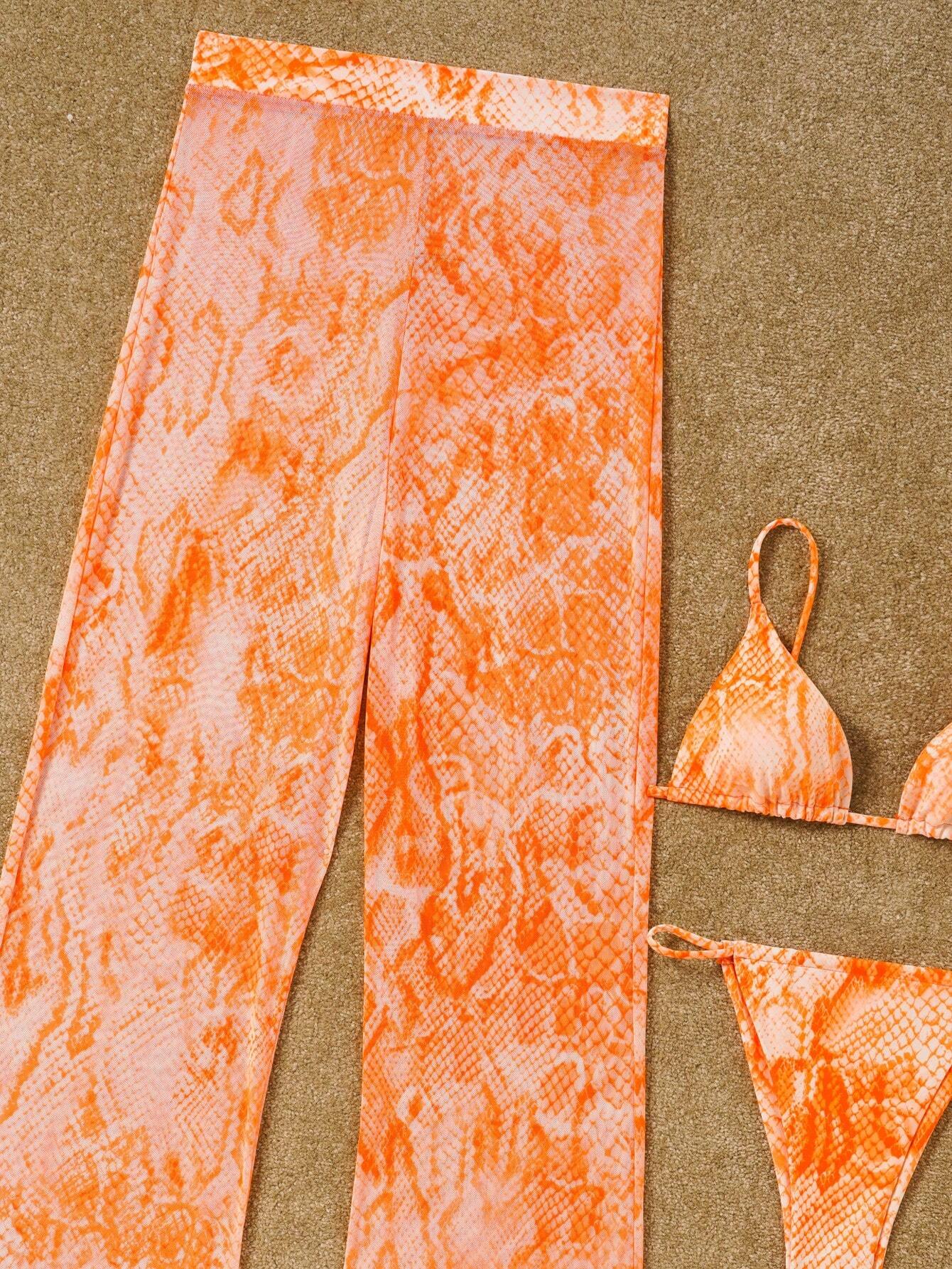 Snakeskin Triangle Bikini Swimsuit With Beach Pants