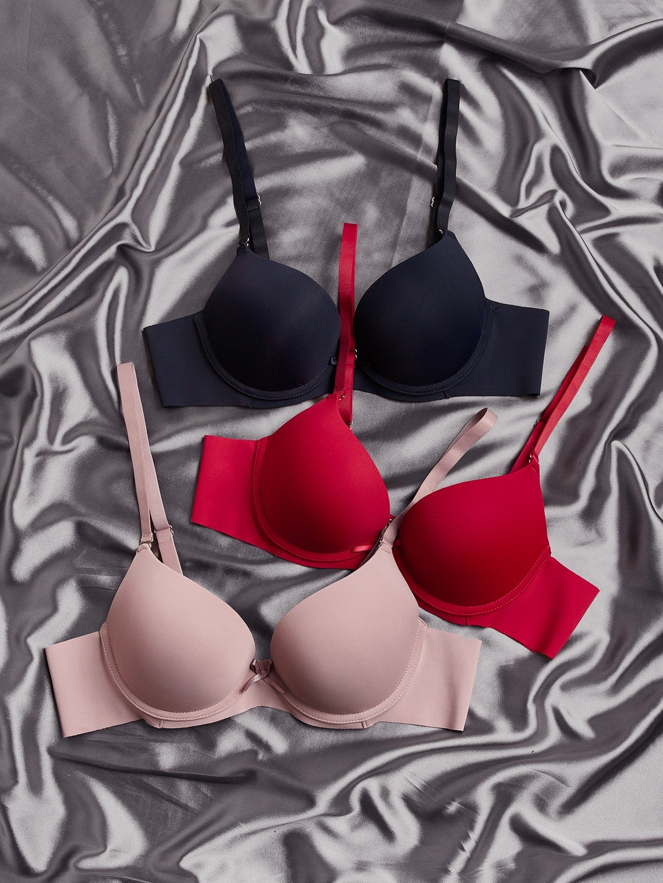 3pack Microfiber Solid Underwire Push Up Bra Set 70B Multicolor