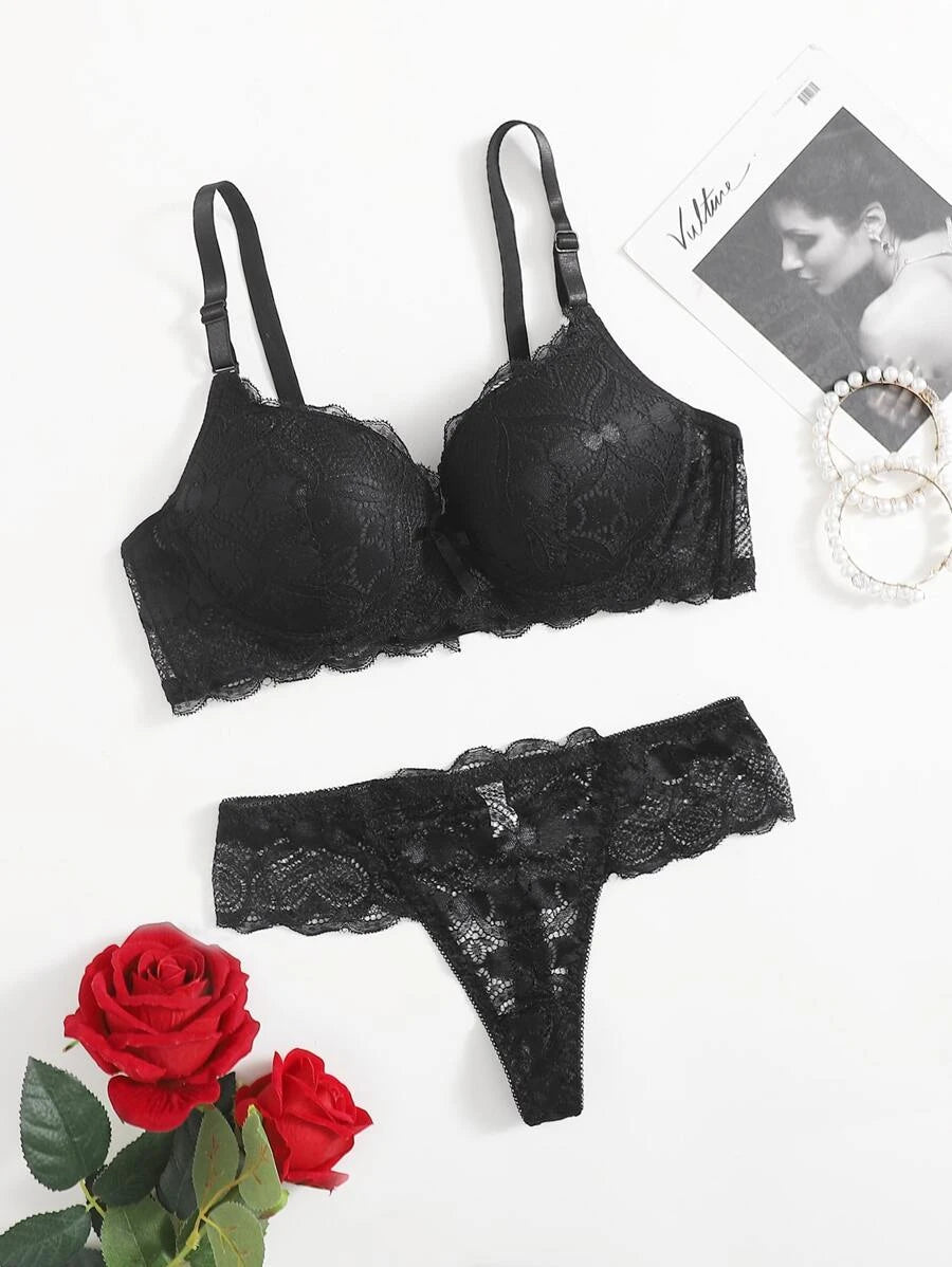 Floral Lace Super Push Up Lingerie Set