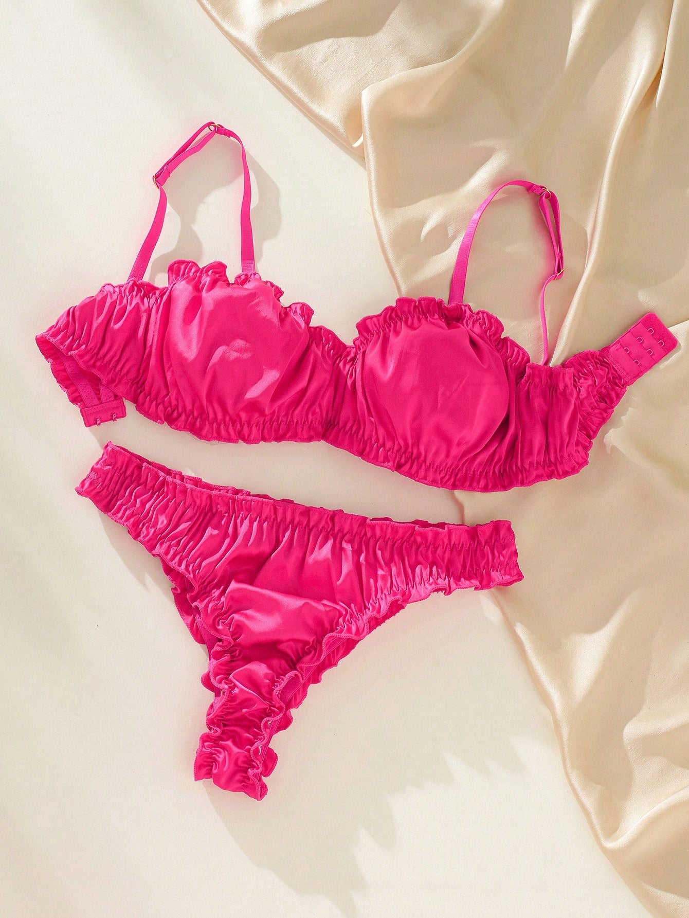 Frill Trim Satin Lingerie Set