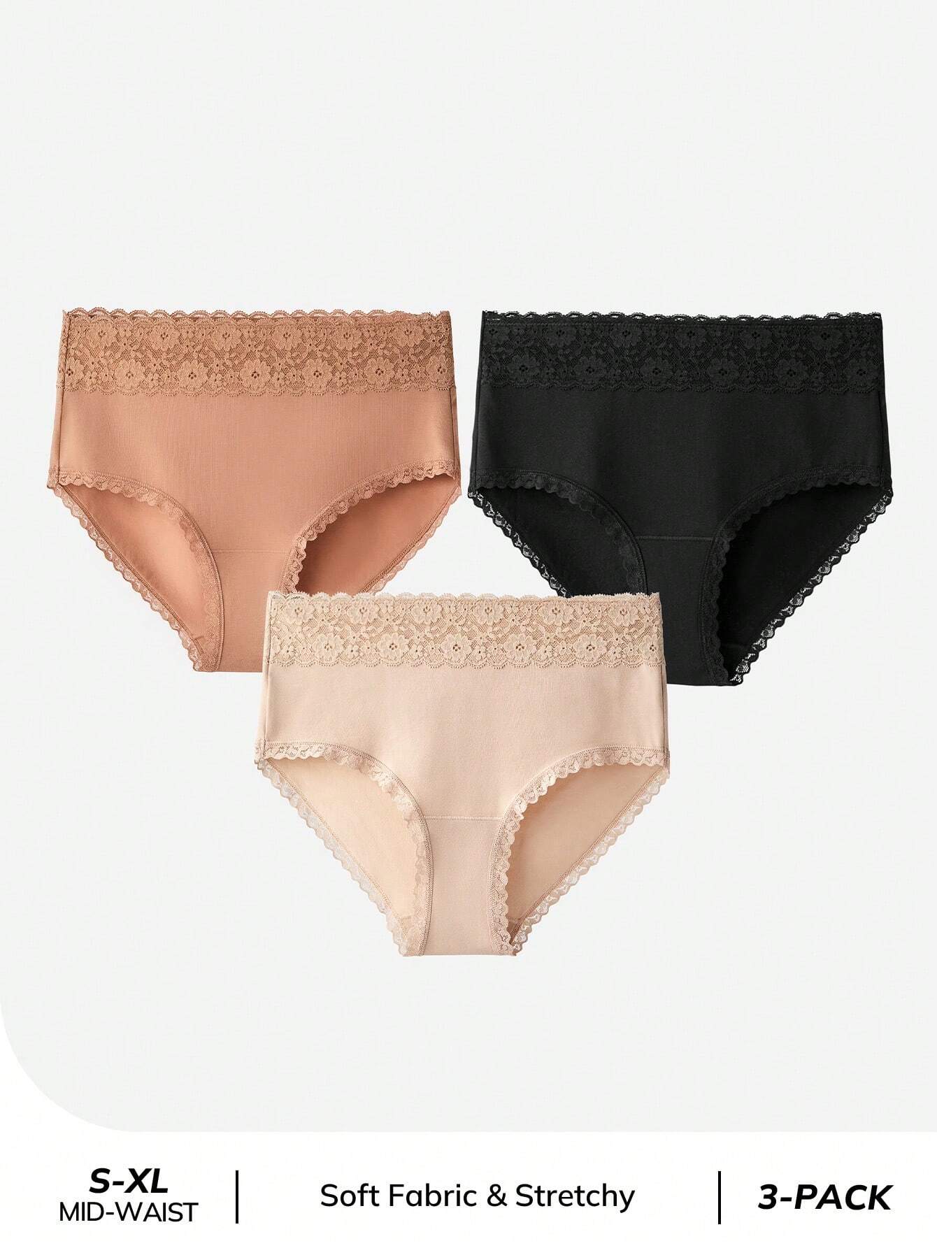 LUVLETTE 3-Pack High-Rise Cotton Girly Women's Underwear Briefs Panty Set