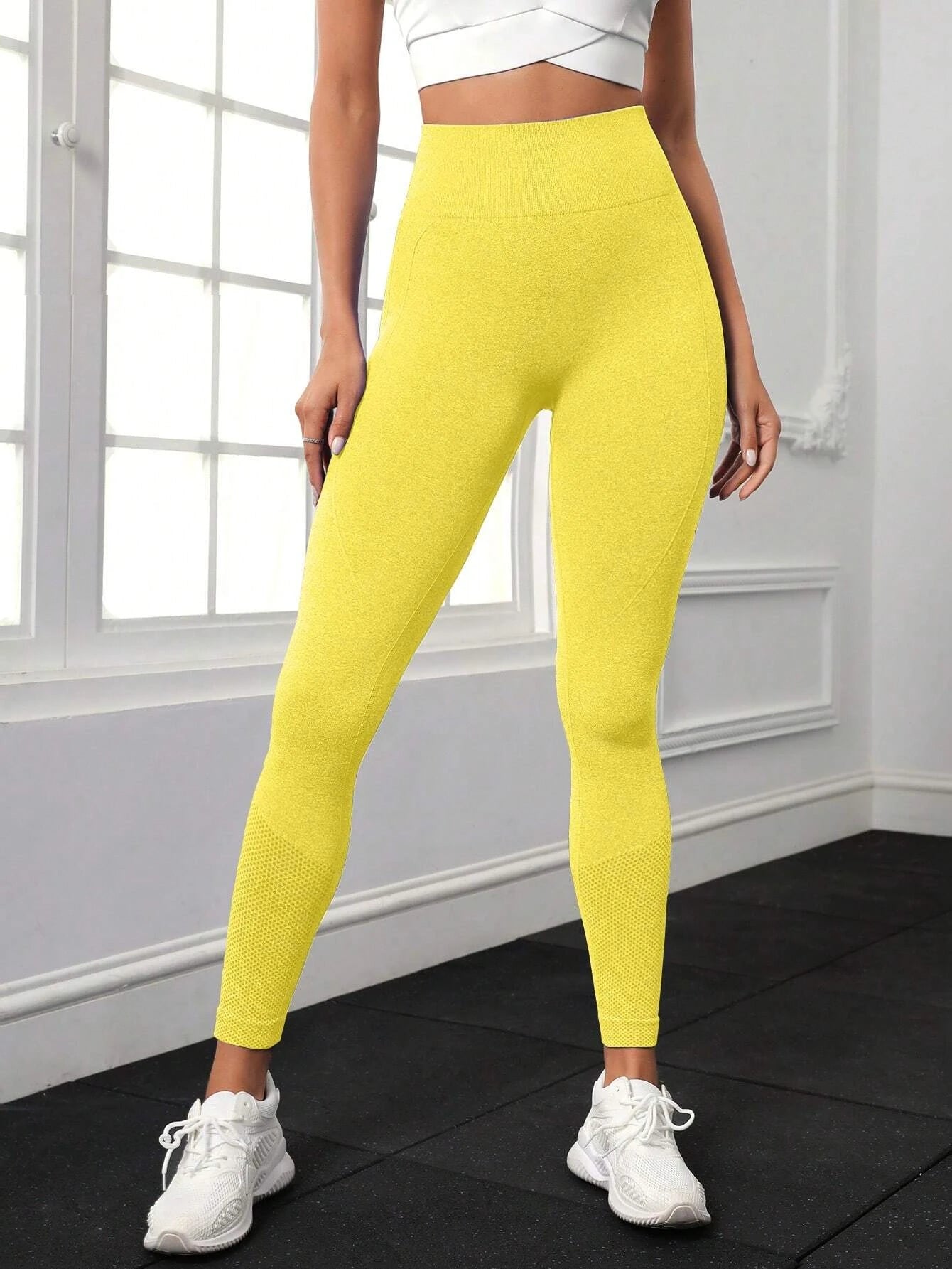 Yoga Basic Yoga Leggings Seamless Slight Stretch Bubble Butt Push Up Tummy Control Gym Leggings