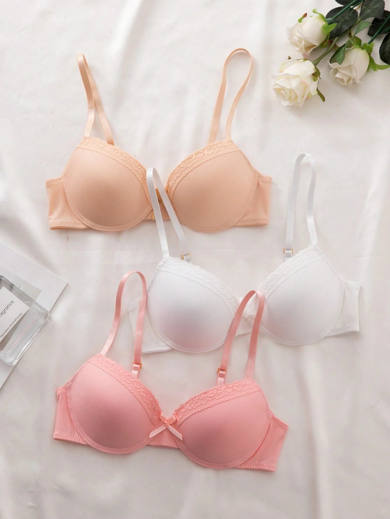 3pcs/Set Women's Simple Casual Gather Lightly Padded Underwire Bra