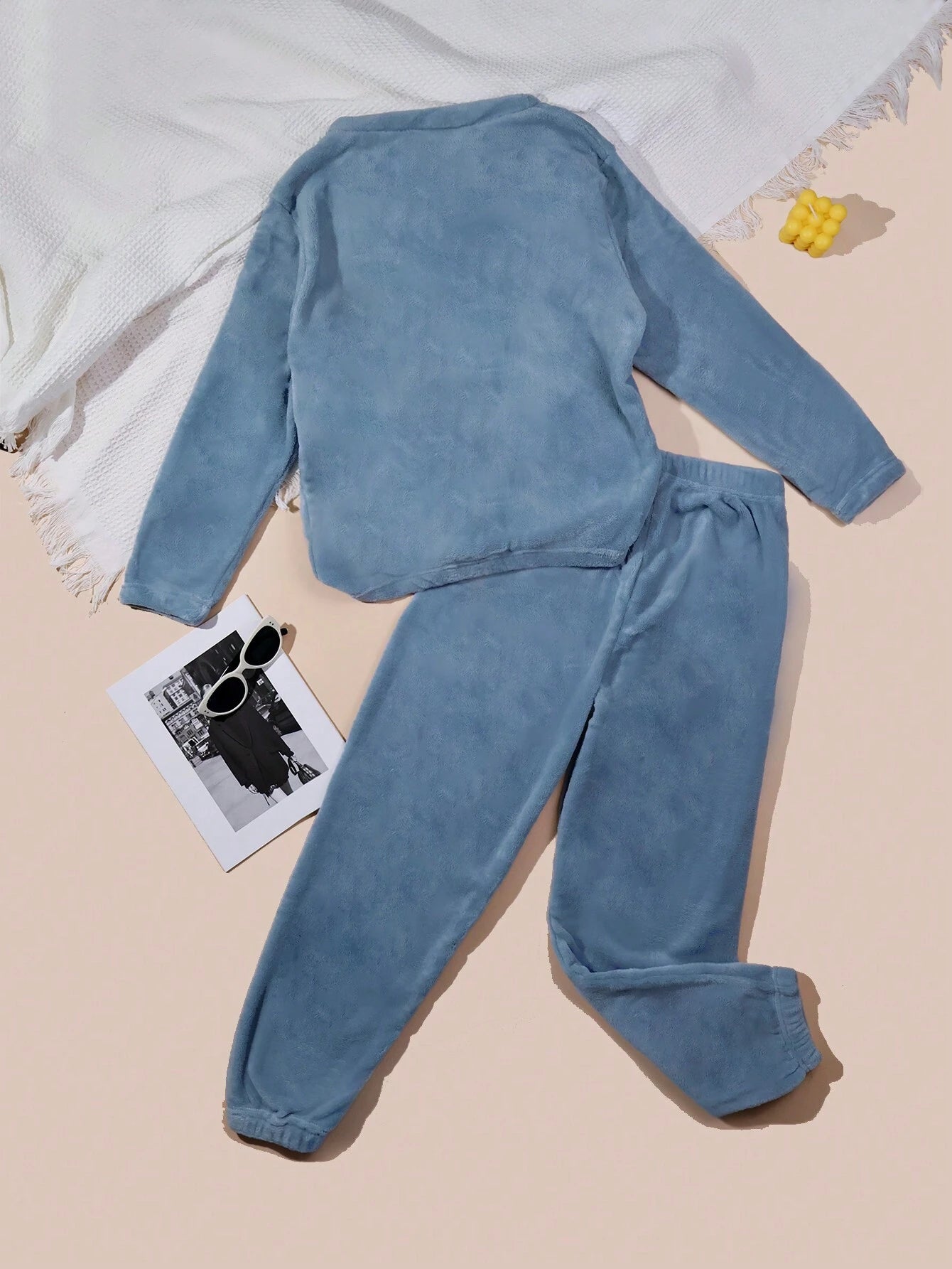 2pcs/Set Women Solid Color &amp; Letter Print Long Sleeve Shirt And Pants Pajama Set