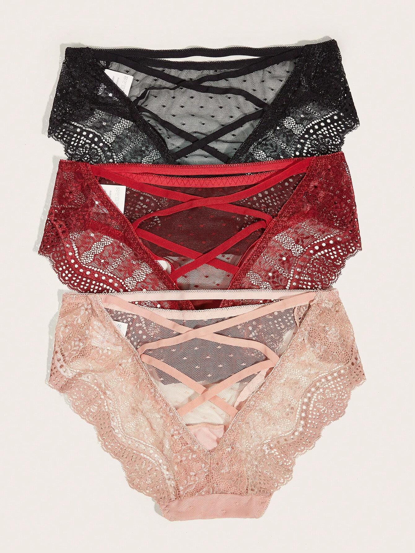 3pack Criss Cross Lace Panty Lingerie