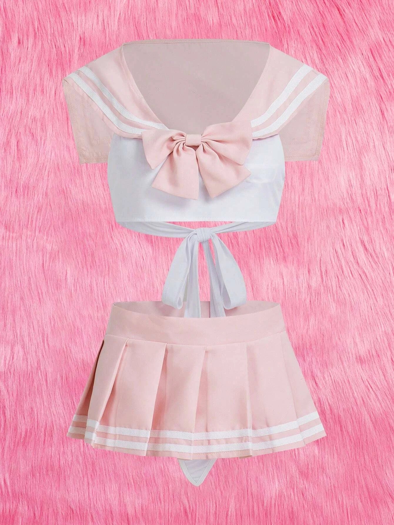 ROMWE J-Fashion 3pack Bow Decor School Girl Costume Set Pink