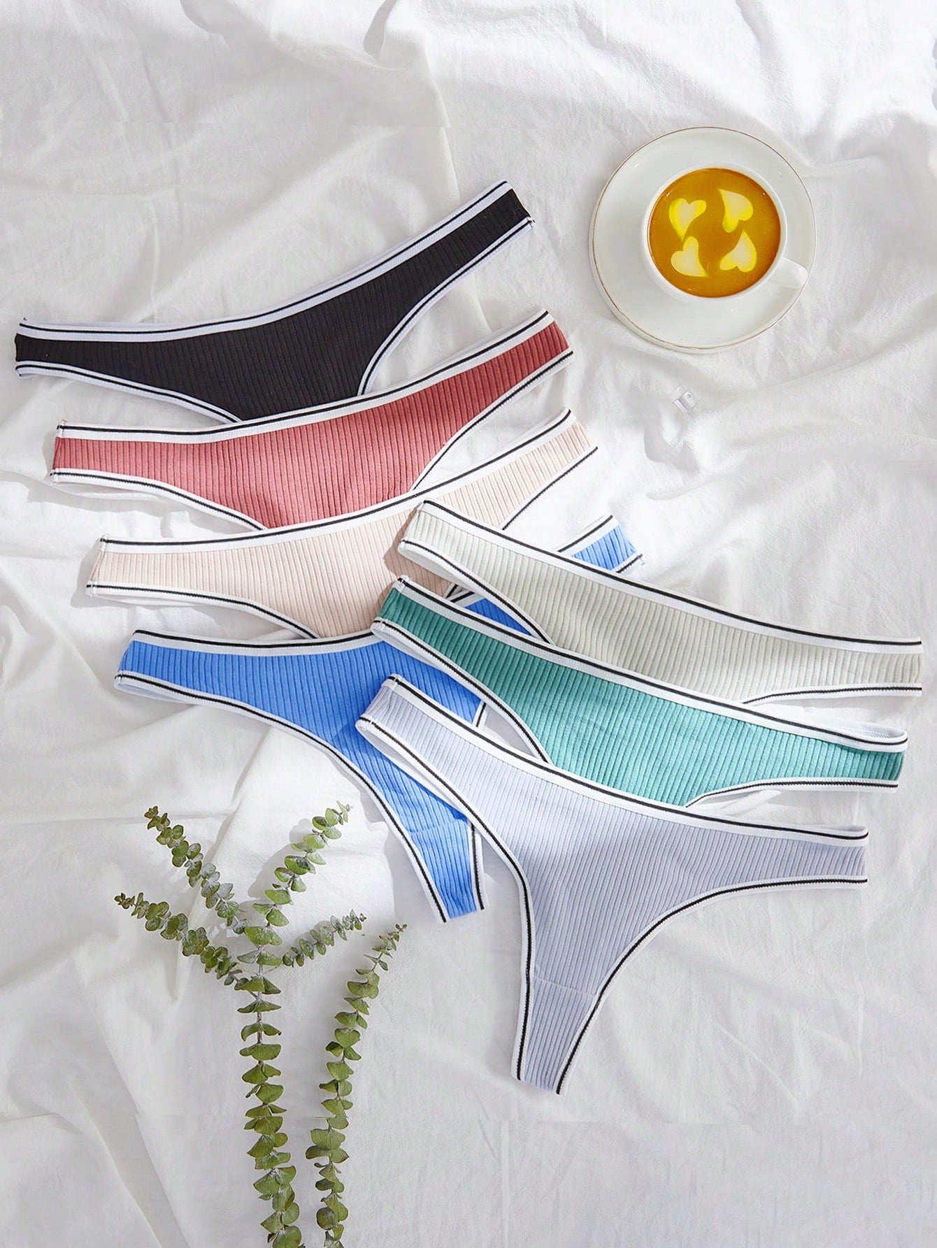7pack Contrast Binding Ribbed Knit Thong Multicolor 4