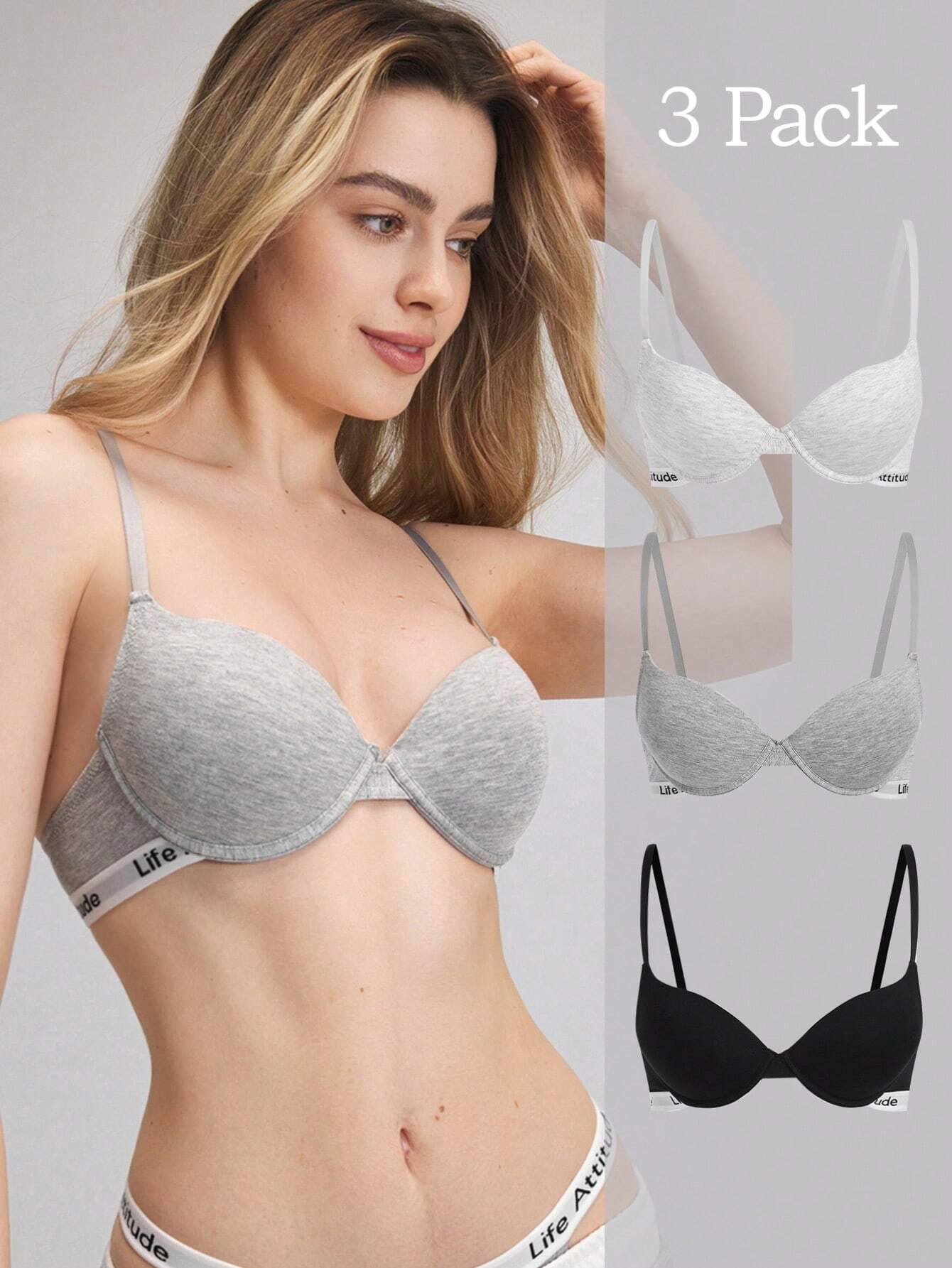 3pcs Letter Tape Push Up Bra