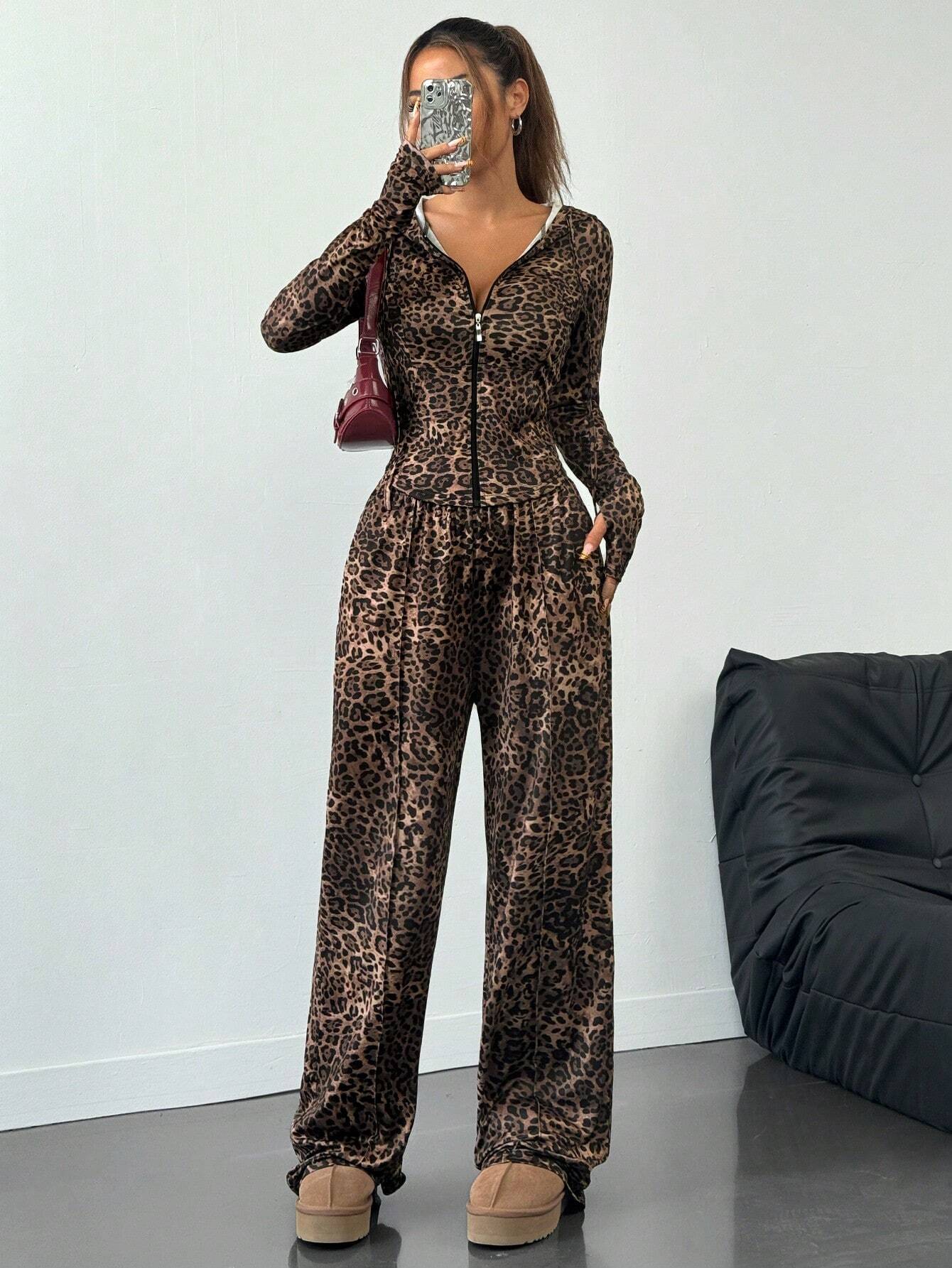 EZwear Tight-Fitting Zipper Hoodie And Straight Pants Casual Sports Suit