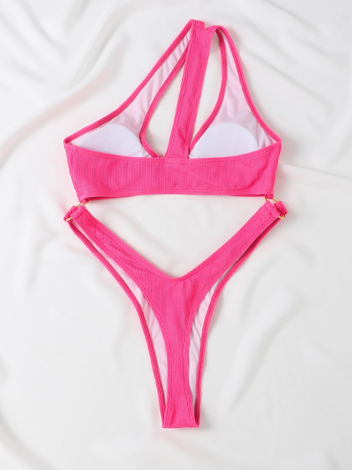 SHEIN Swim Y2GLAM Cut Out Ring Linked One Shoulder One Piece Swimsuit