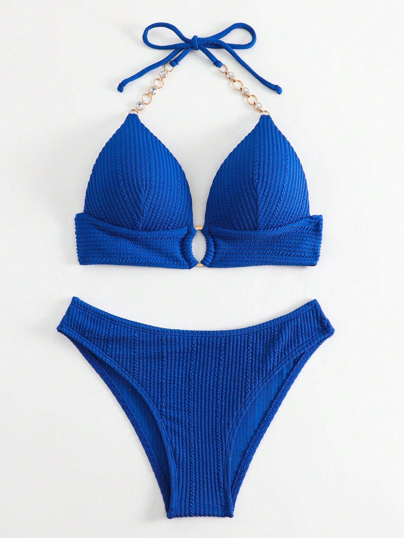 SHEIN Swim SXY Mono Bikini Set Chain Linked Halter Push Up Bra &amp; Bikini 2 Piece Swimsuit