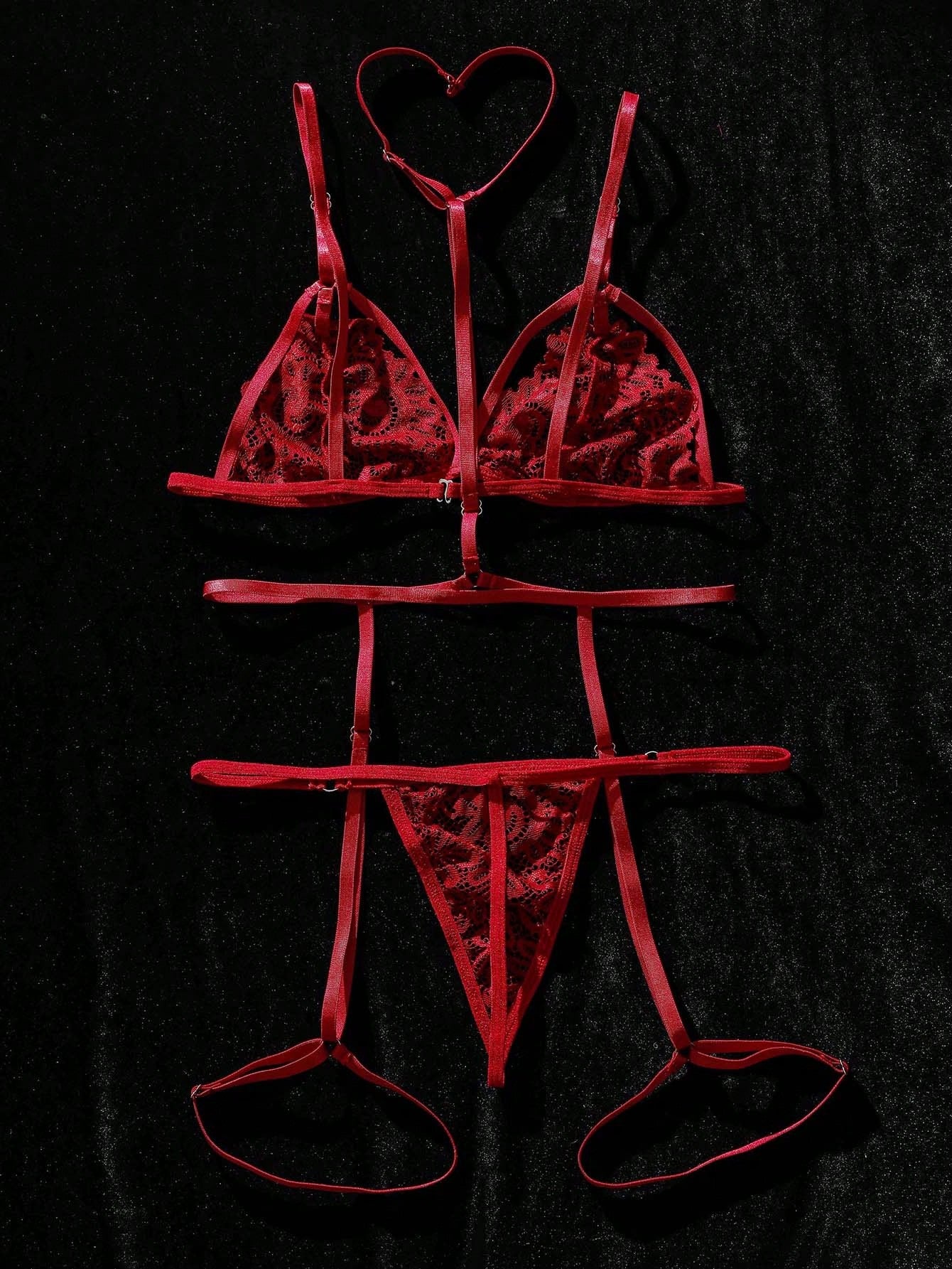 Floral Lace Harness Garter Lingerie Set