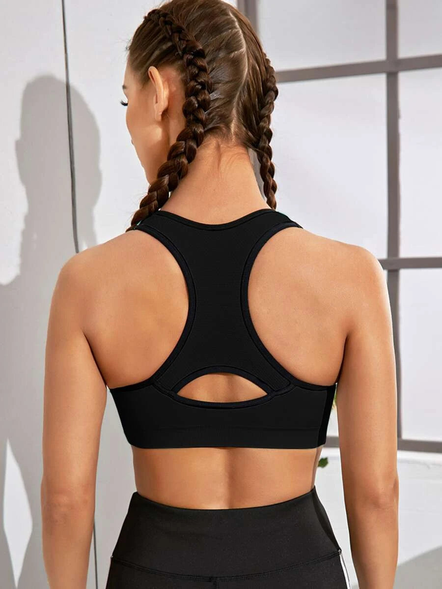 Cut Out Racer Back Contrast Binding Sports Bra