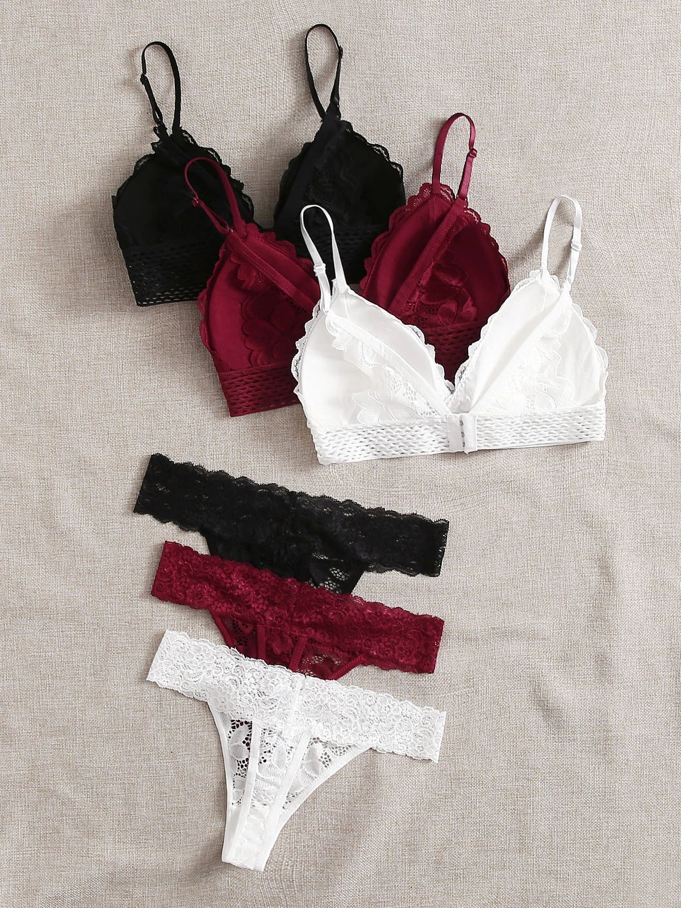 Underwear&amp;Sleepwear Basics 3sets Floral Lace Bra &amp; Panty Lingerie Set