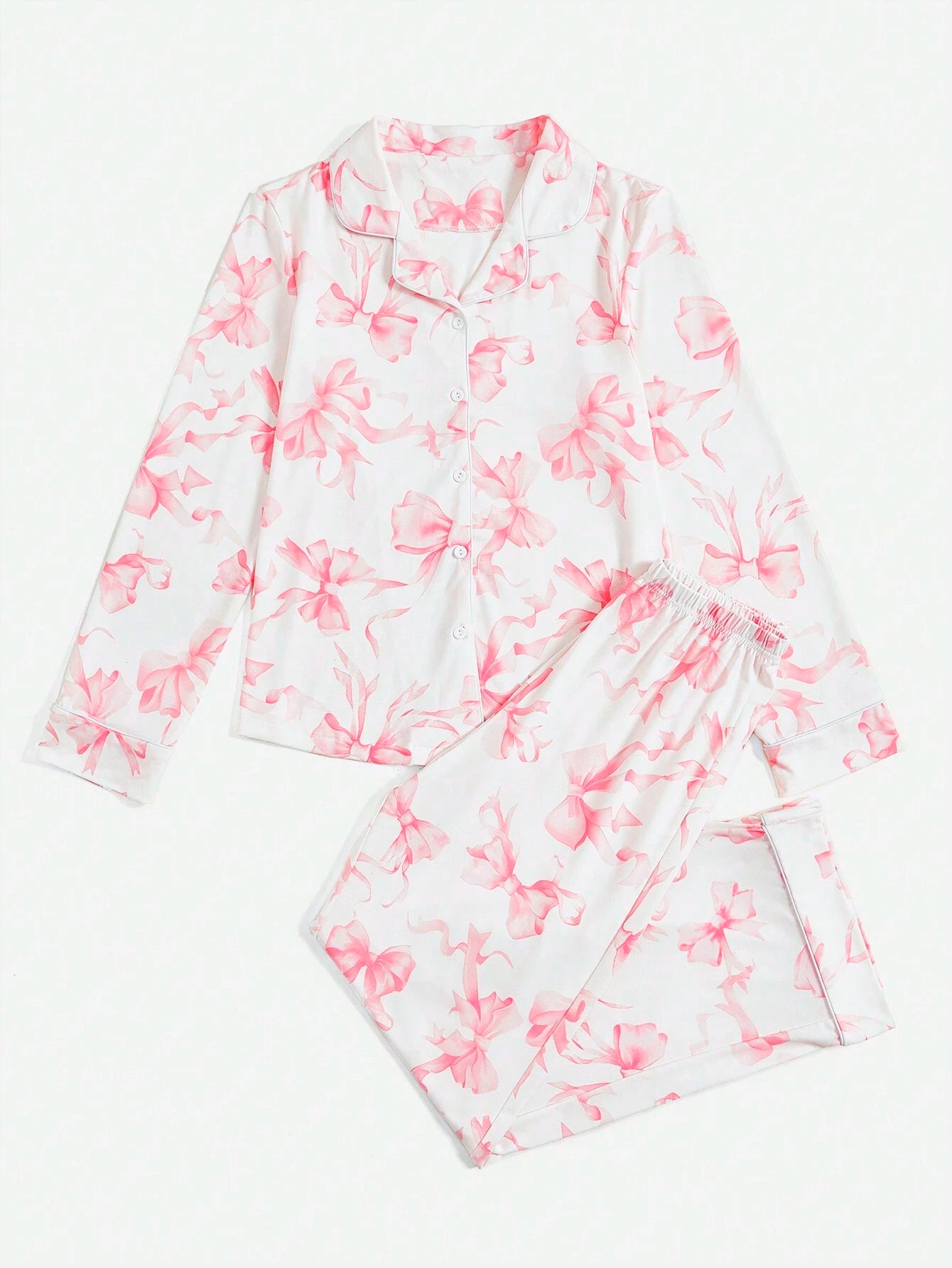 Kawaii Bowknot Printed Pajama Set With Bow