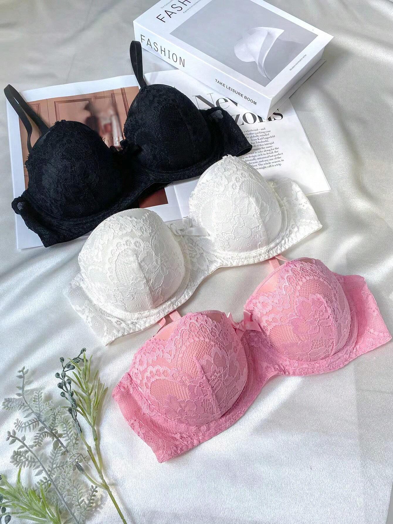 3pcs Floral Lace Underwire Bra