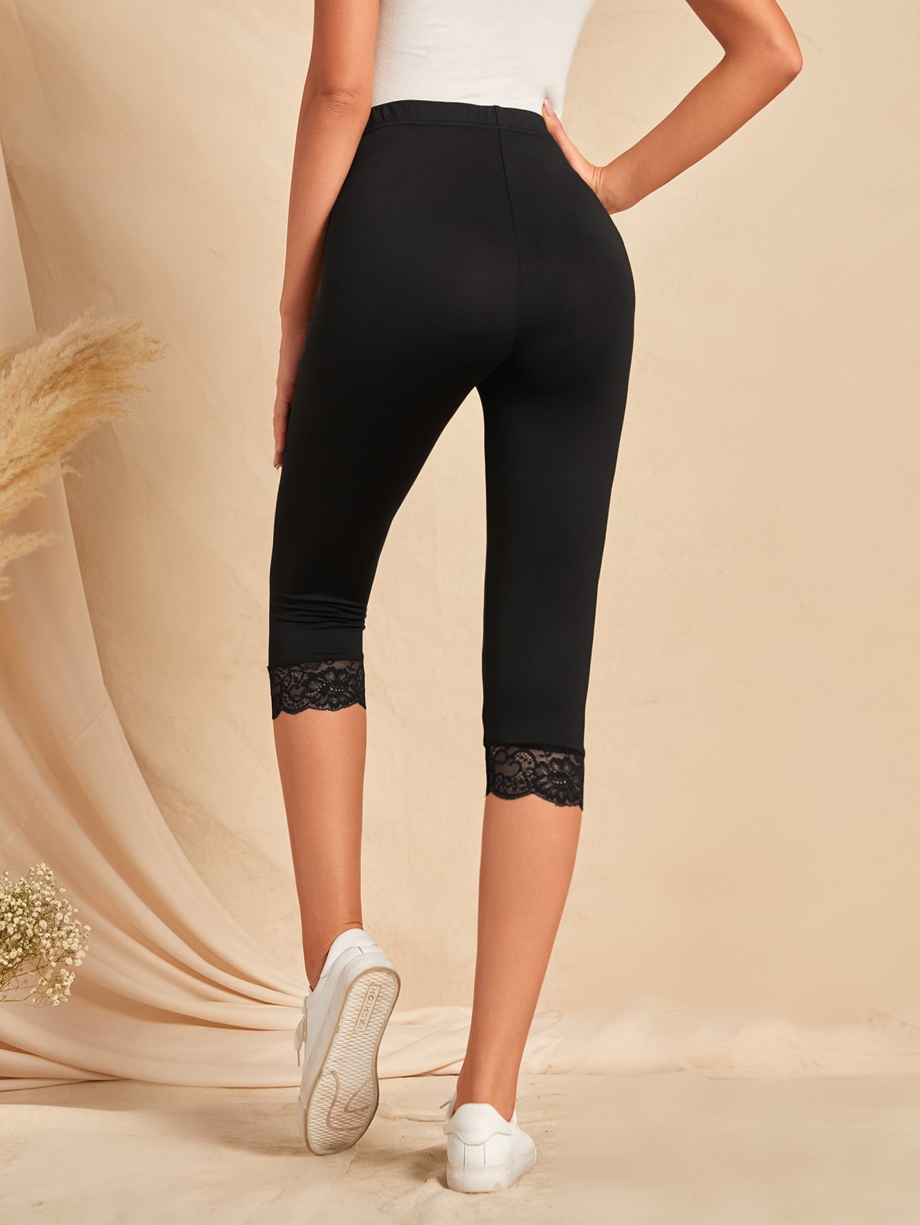 EMERY ROSE High Waist Lace Trim Leggings