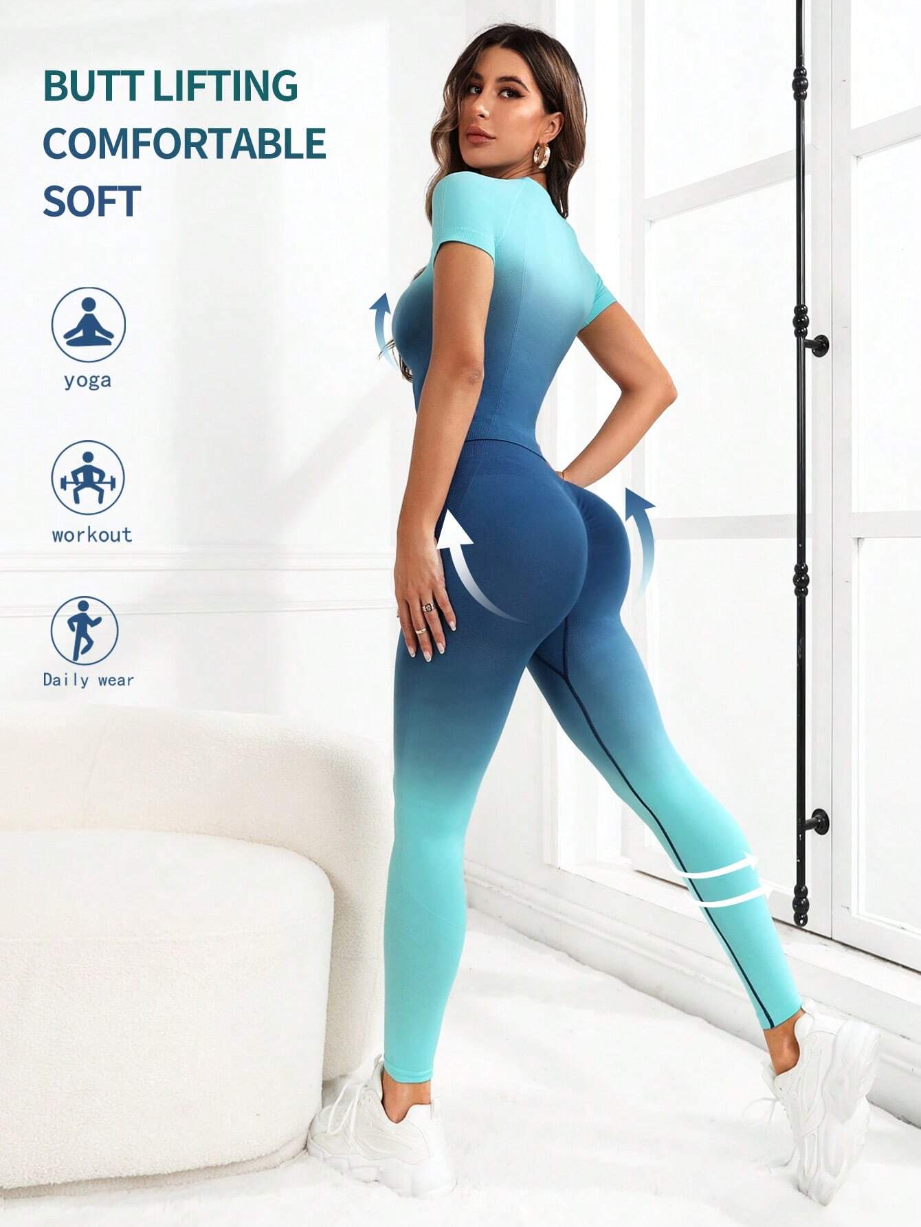Yoga Trendy Seamless Ombre Wideband Waist Sports Set