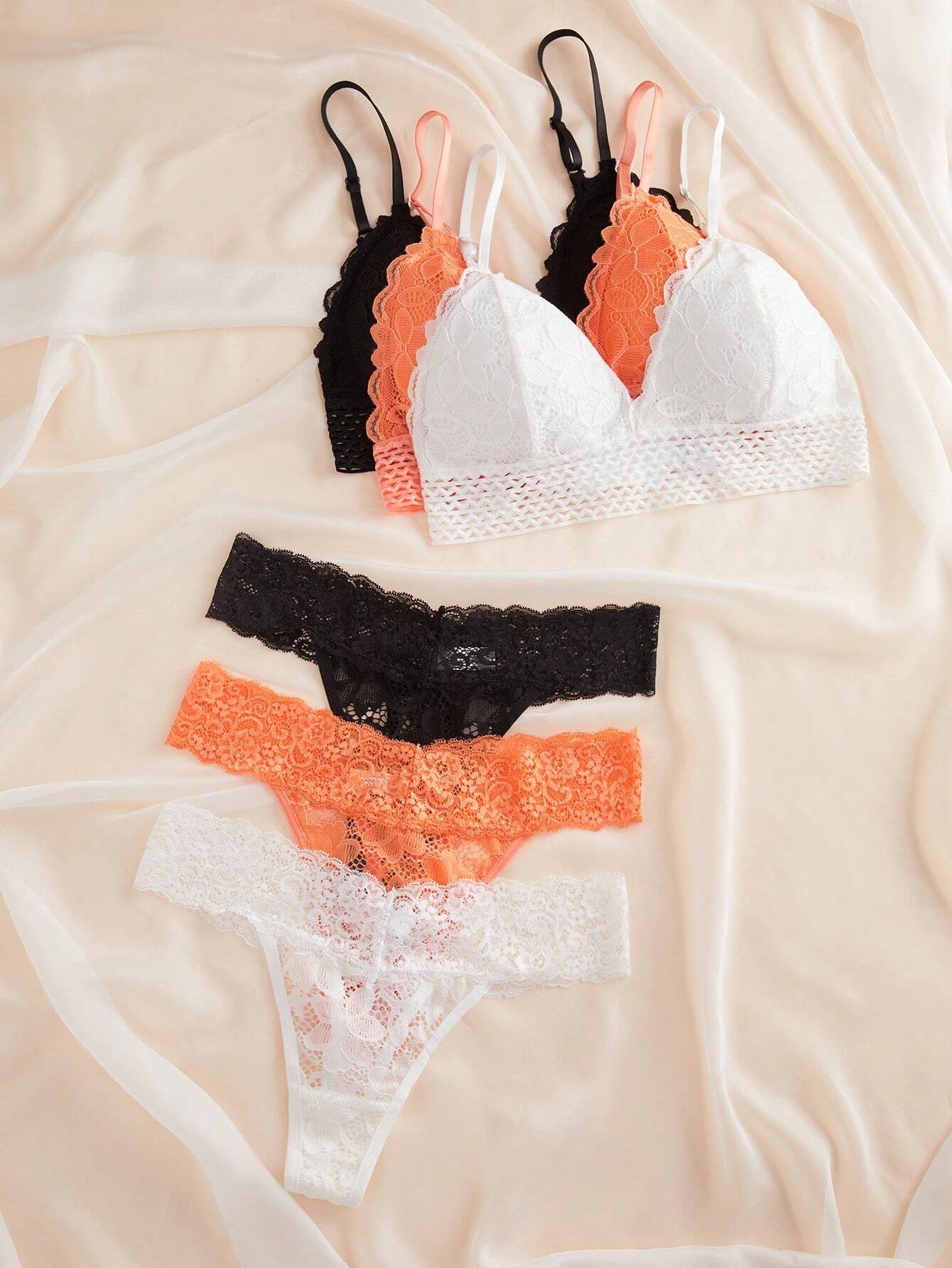 Underwear&amp;Sleepwear Basics 3sets Floral Lace Bra &amp; Panty Lingerie Set multicolour 6