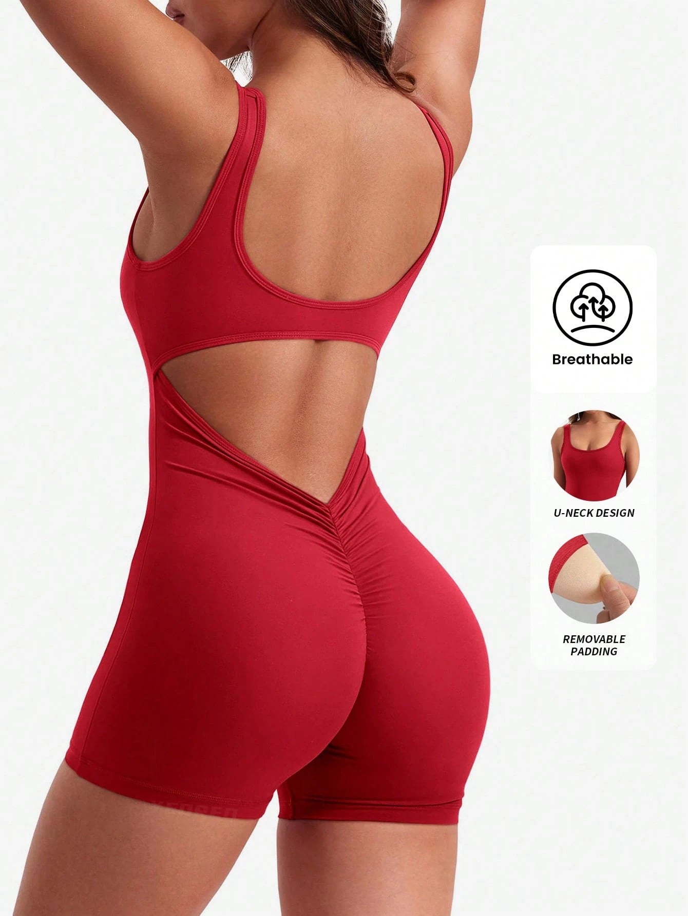 Yoga Basic Solid Sports Romper Red