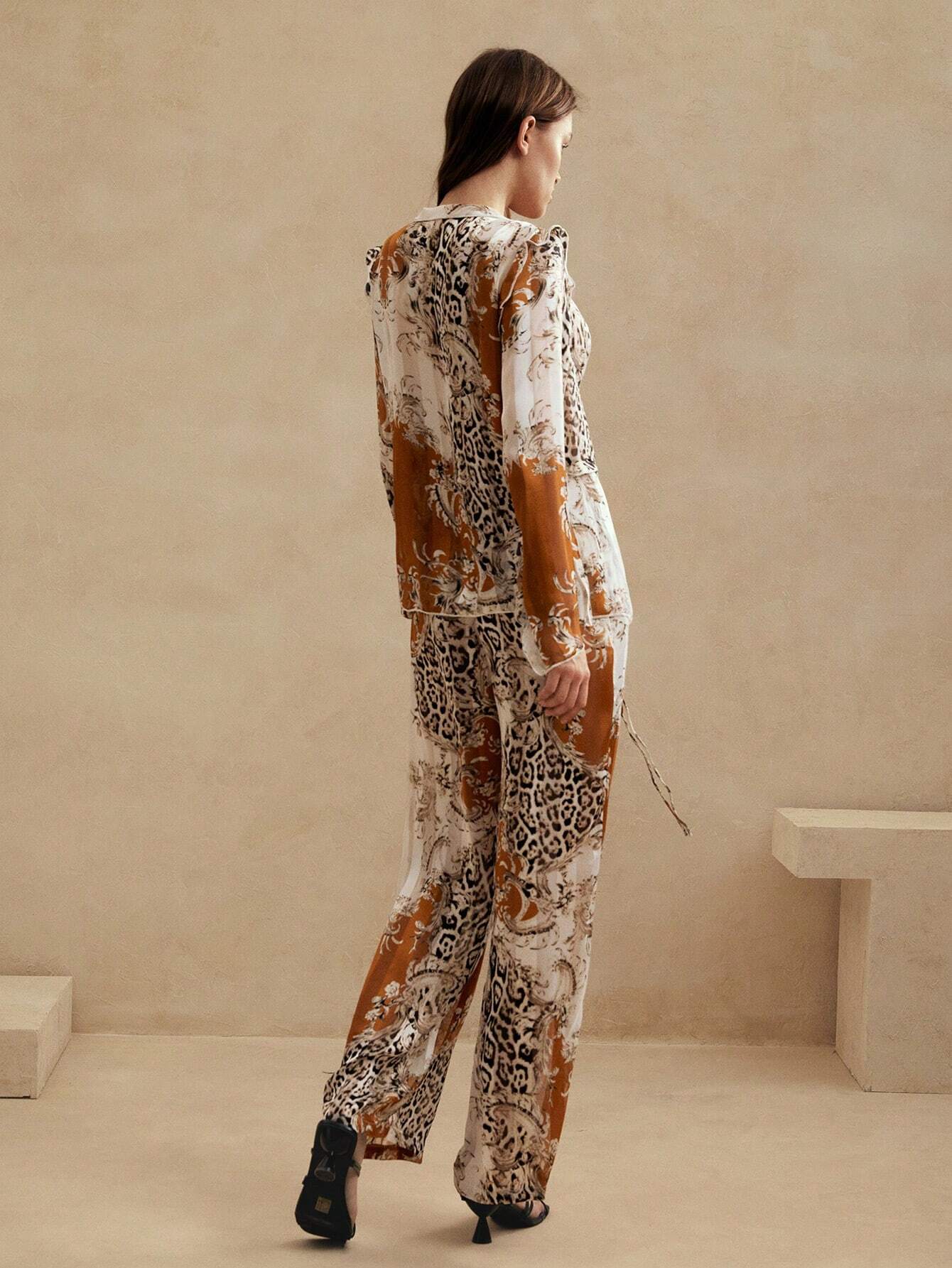 Anewsta Anewsta Resort Style Yacht Leisure Zebra Print Sexy See-Through Sheer Pajamas Set