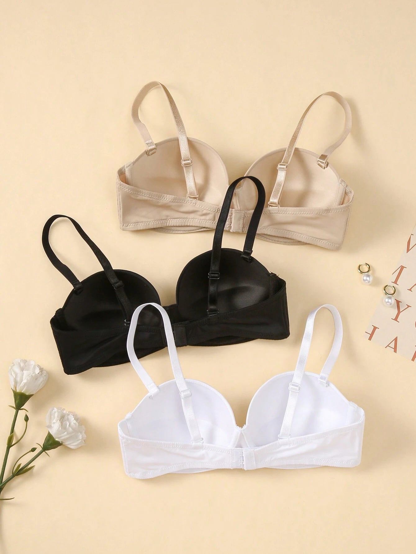 3pcs Solid Underwire Bra