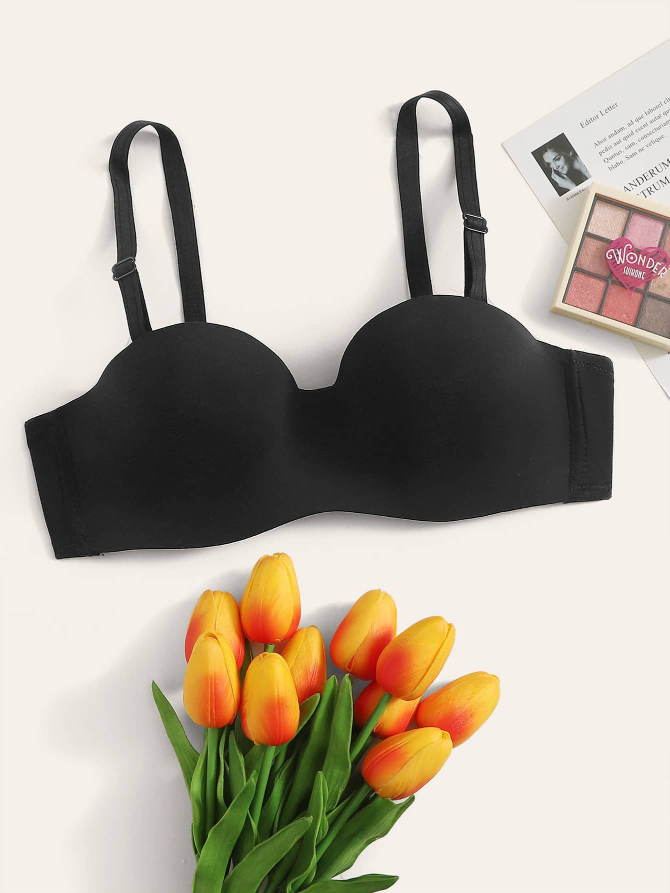 Solid Adjustable Strap Demi Bra