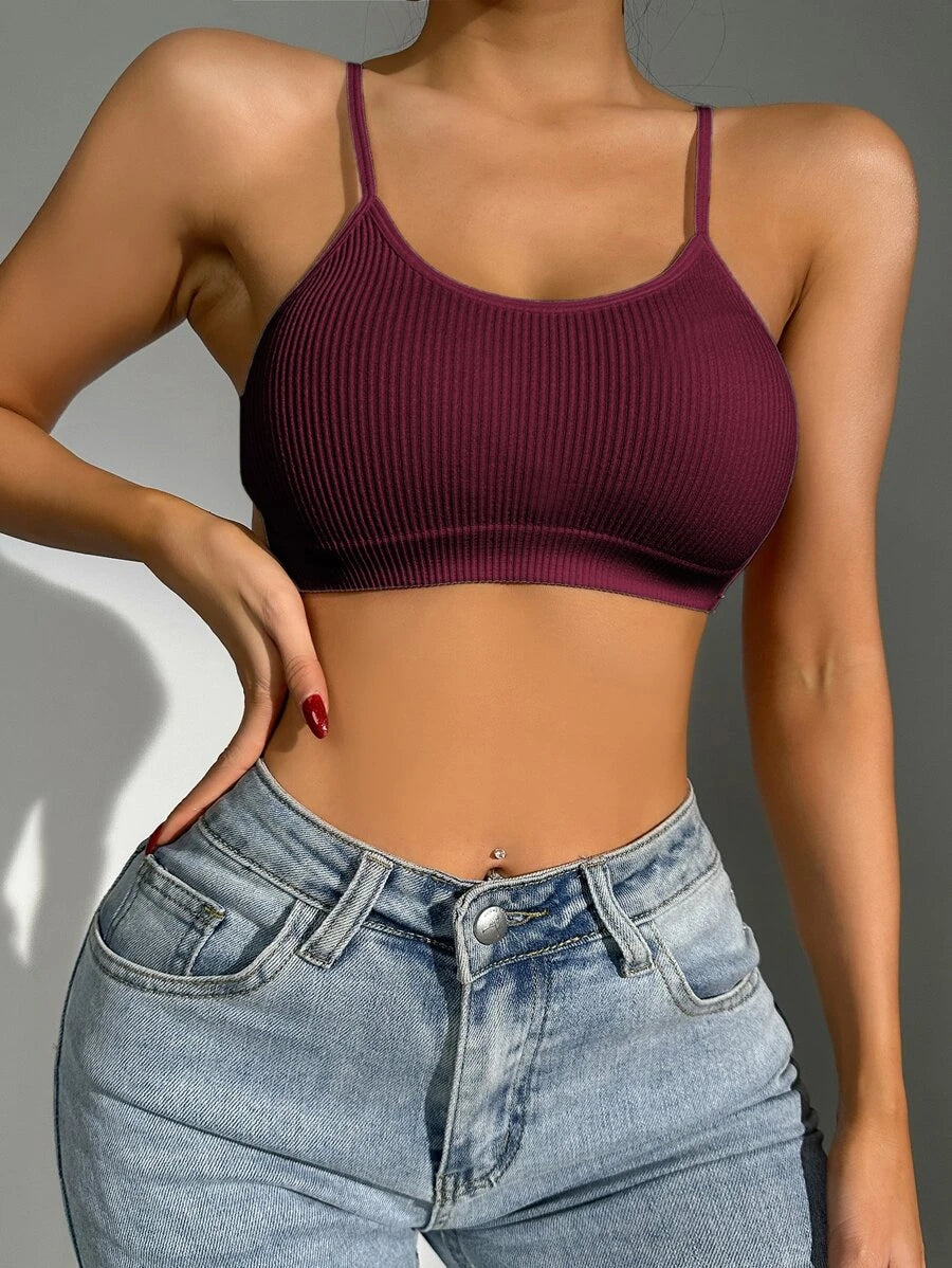 Solid Backless Wireless Bra Burgundy
