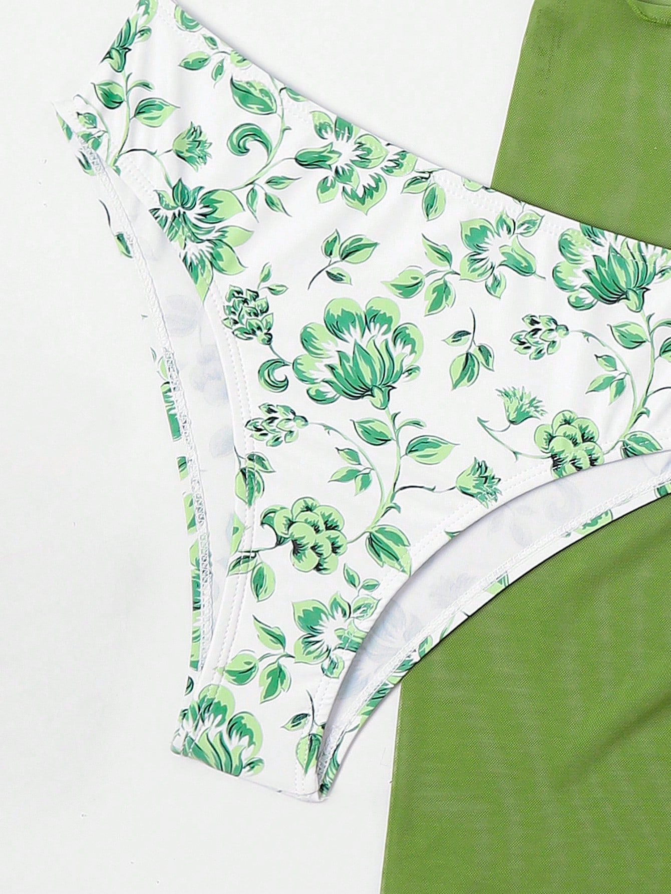 SHEIN Swim Mod Floral Print Halter Triangle Bikini Swimsuit With Beach Skirt