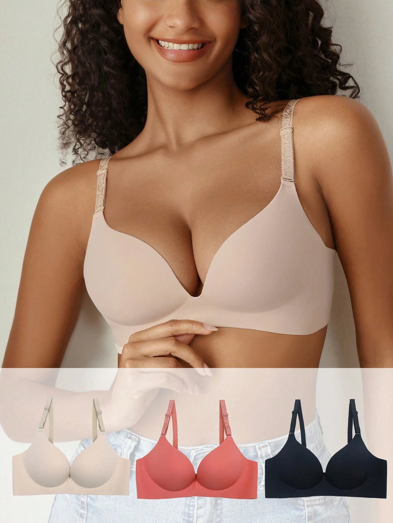 3pcs Women's Solid Color Bra Set