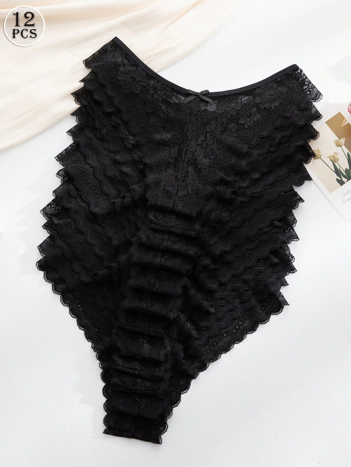 12pcs/Pack Women's Elegant & Comfortable Lace Trim Bikini Underwear