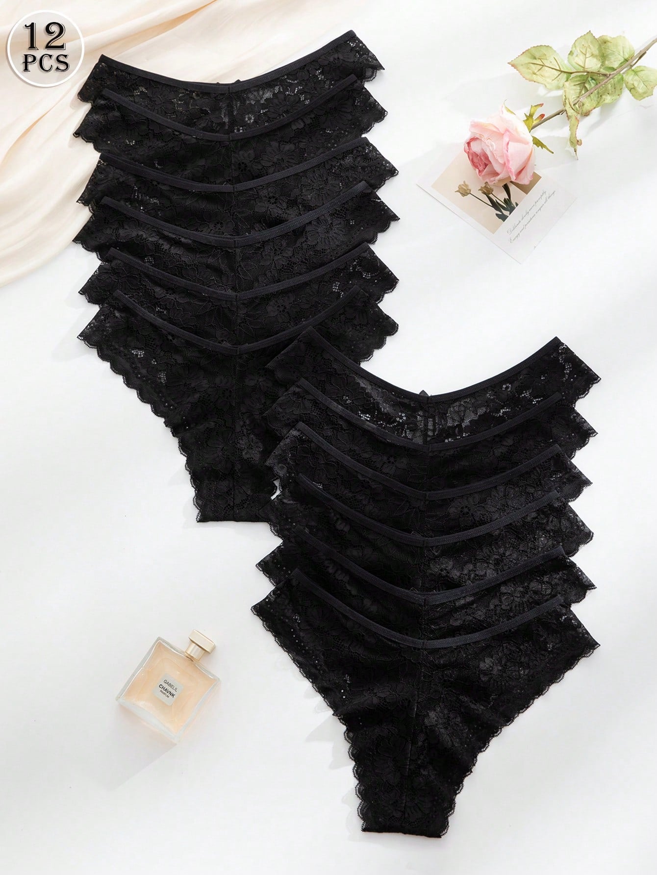 12pcs/Pack Women's Elegant & Comfortable Lace Trim Bikini Underwear