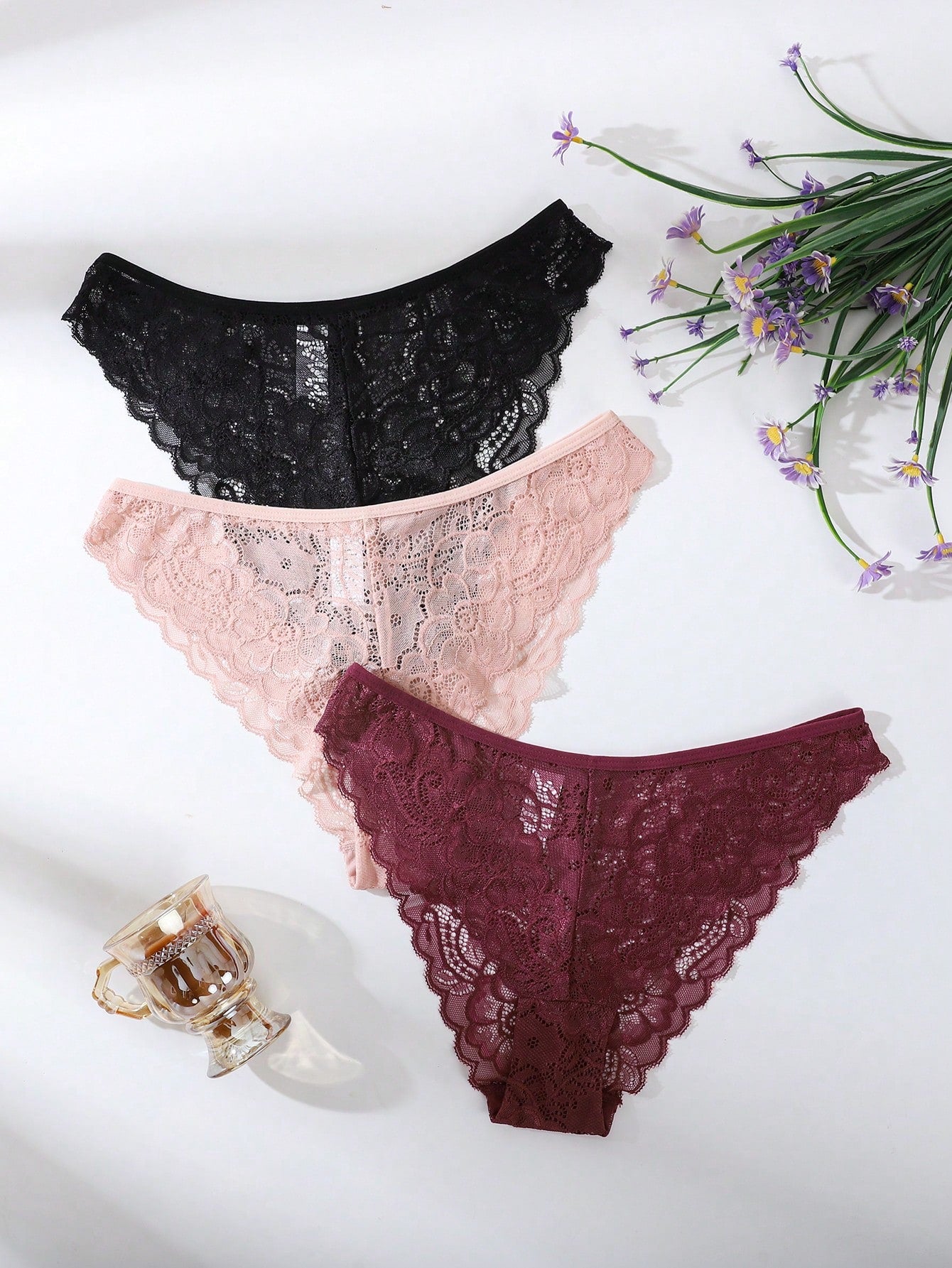3pcs/Set Minimalist Romantic Lace Women's Bikini Briefs Multicolor 9