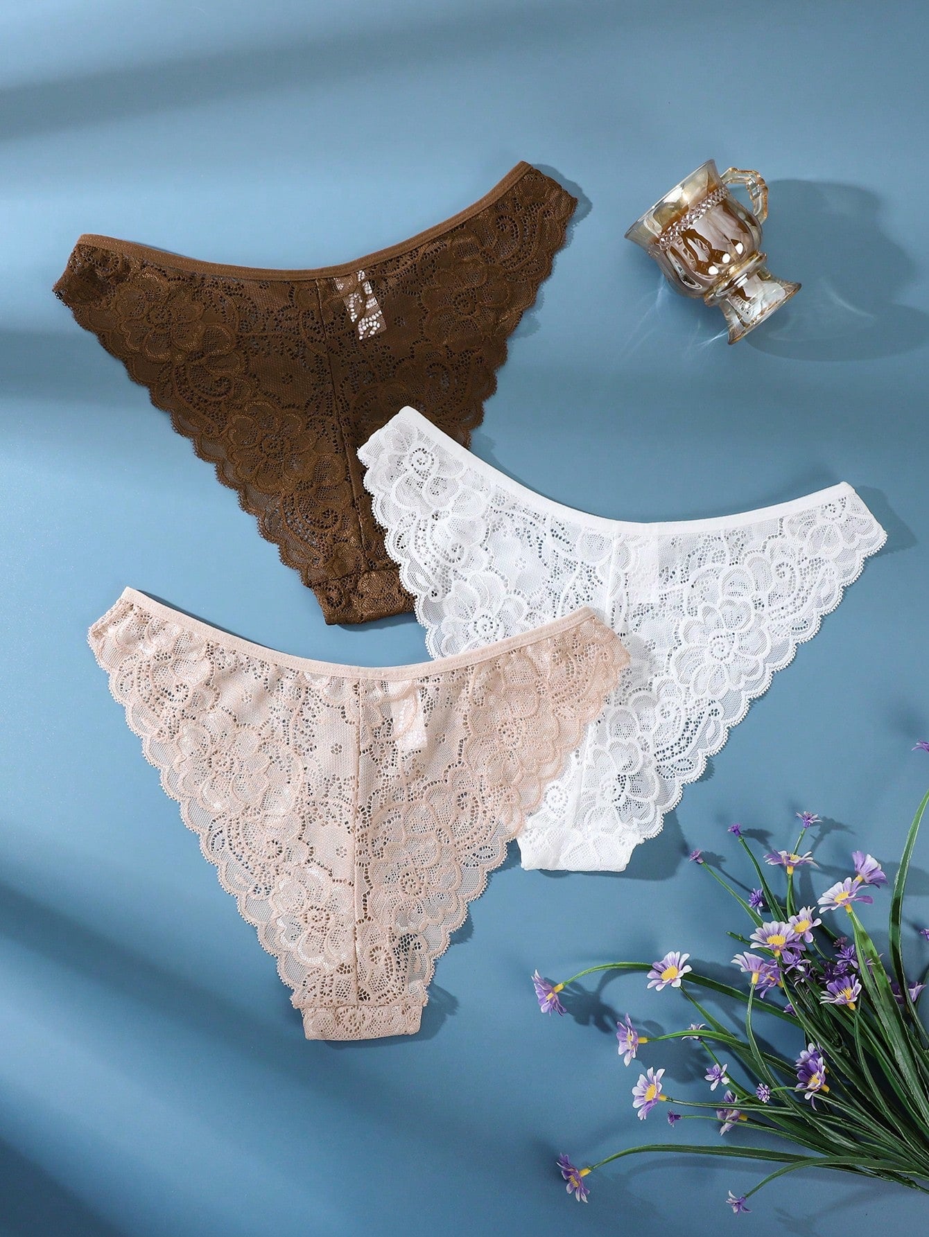 3pcs/Set Minimalist Romantic Lace Women's Bikini Briefs Multicolor 10