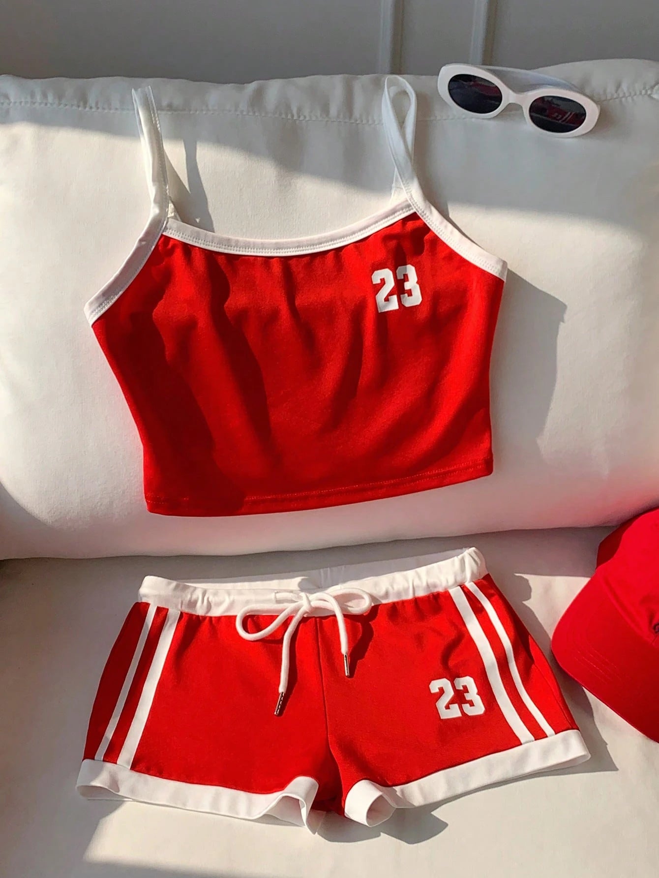 Comfortcana Brazil Flag & Letter Print Cropped Camisole Top And Shorts