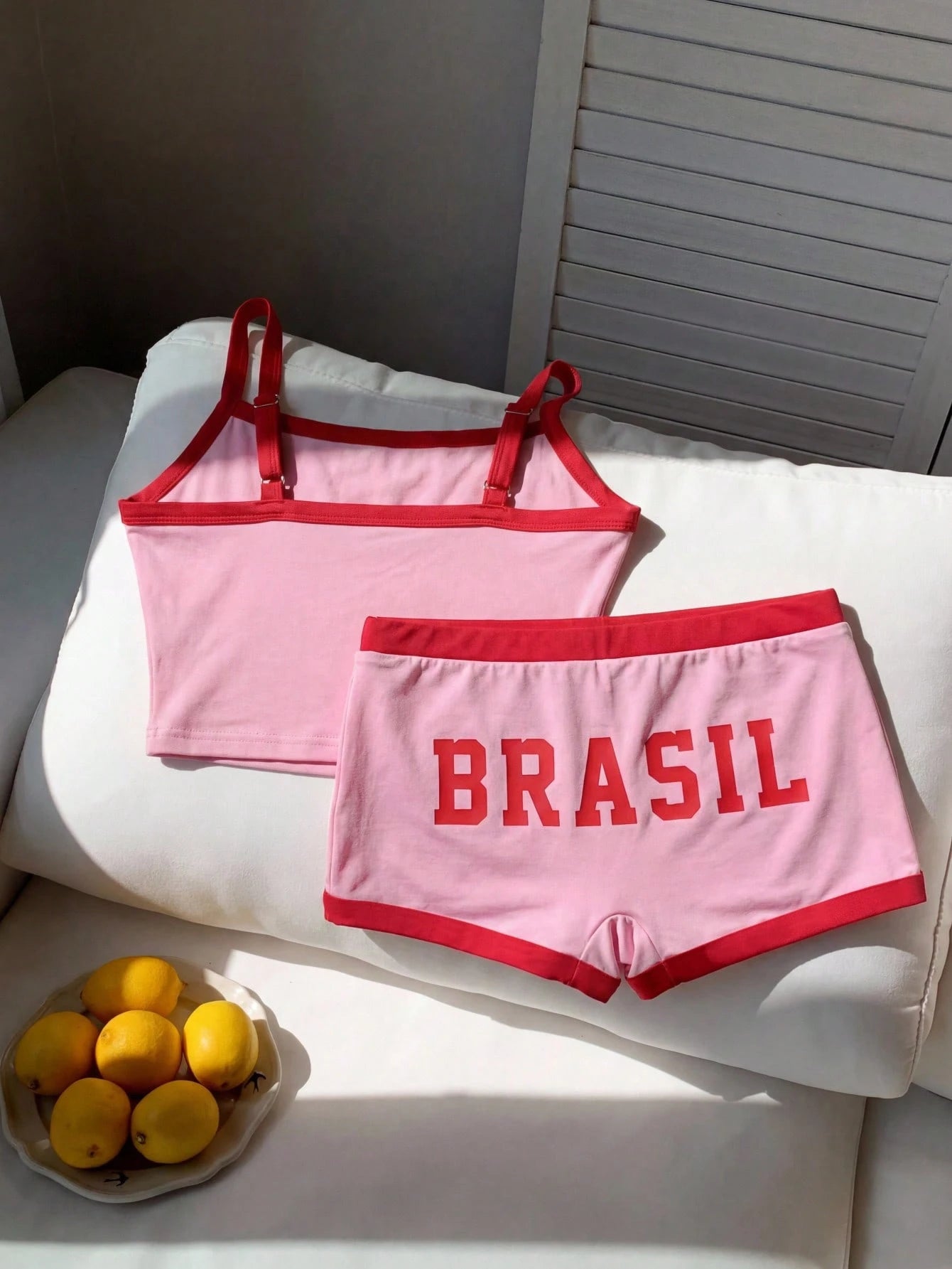 Comfortcana Brazil Flag & Letter Print Cropped Camisole Top And Shorts