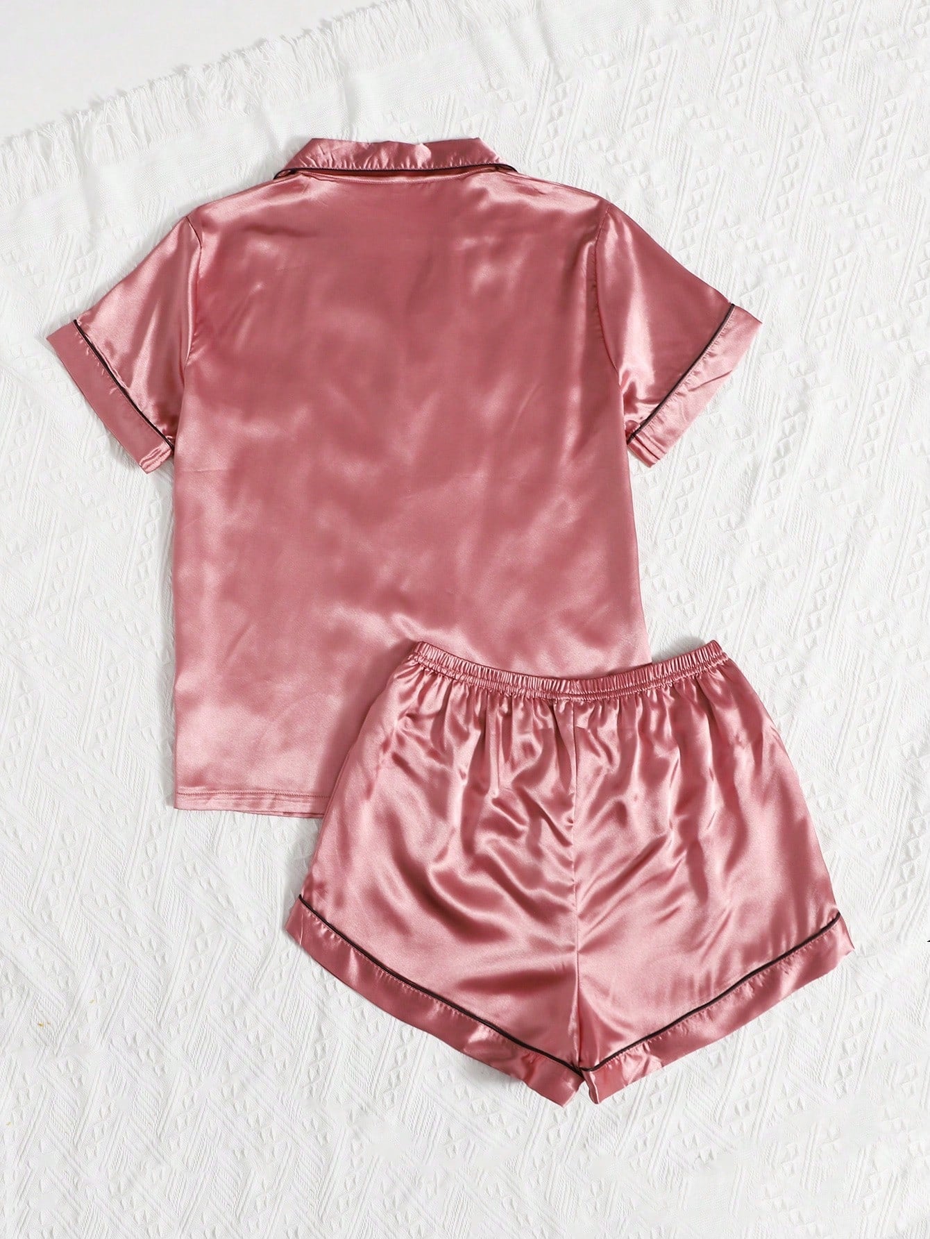 Contrast Piping Satin PJ Set
