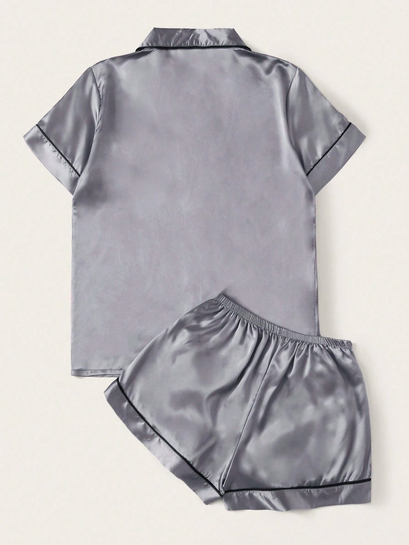 Contrast Piping Satin PJ Set